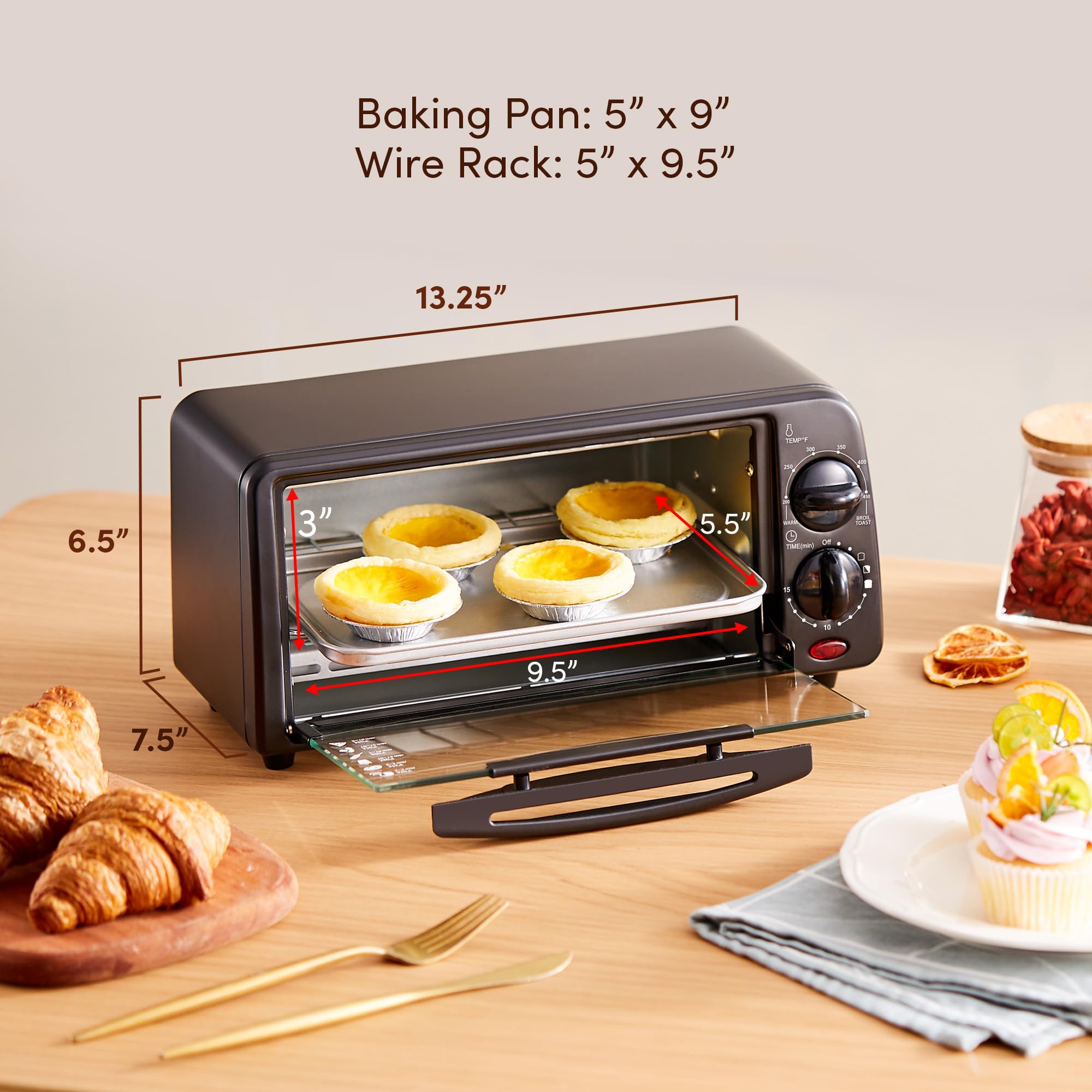 Elite Gourmet ETO236 2 Slice Toaster Oven - Compact, Adjustable Temperature, Black