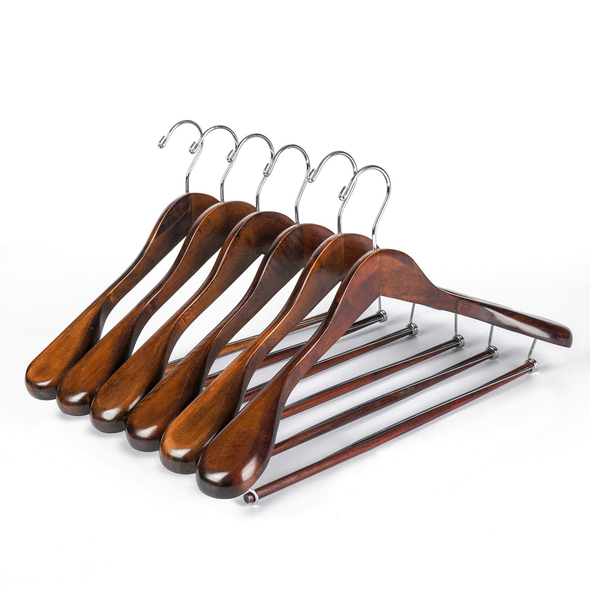 Luxury Wide Shoulder Wooden Hangers 6 Pack, With Locking Bar, Smooth Retro Finish Wood Suit Hanger Coat Hanger For Closet, Holds