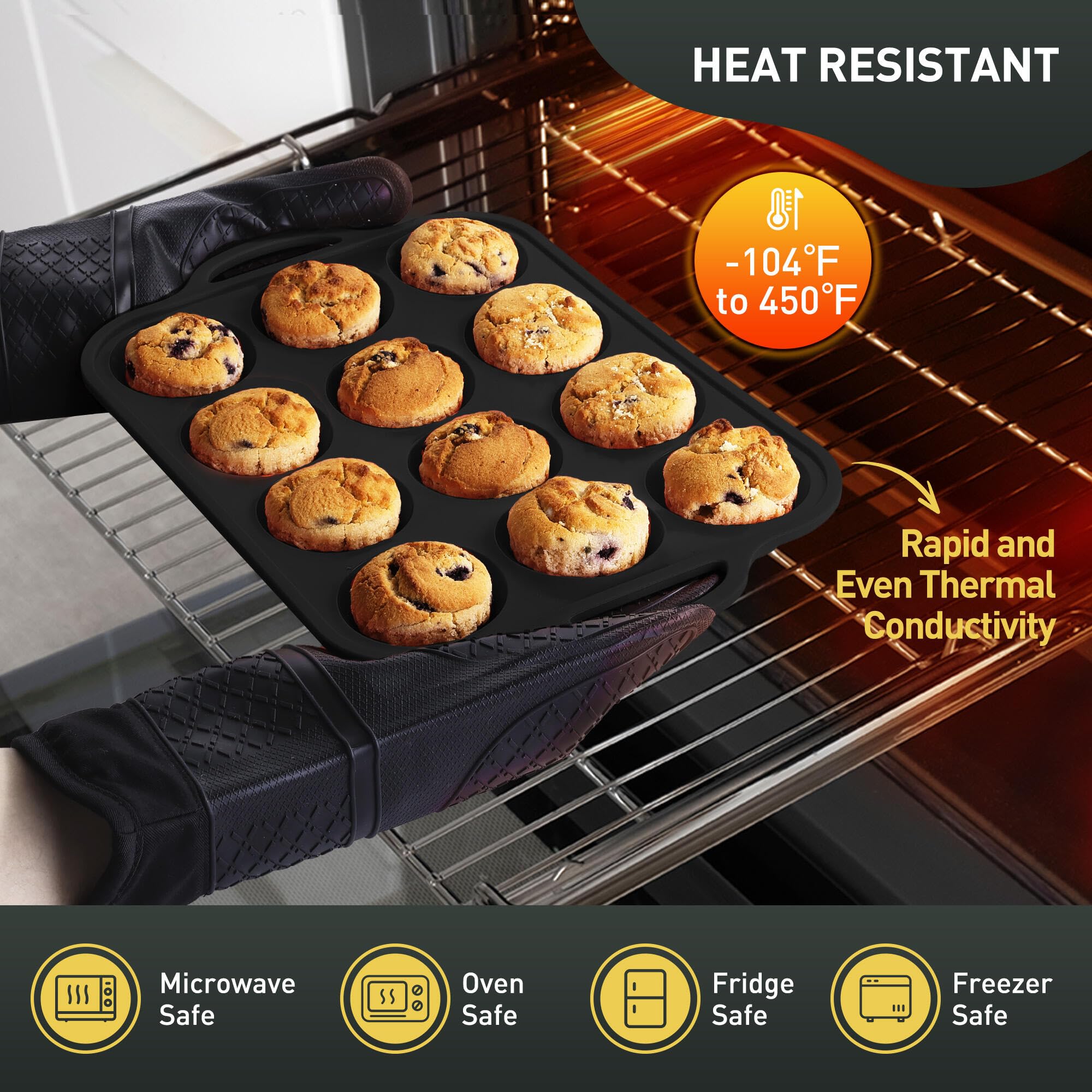 2 Packs 12 Cups Silicone Muffin Pan with Metal Reinforced Frame Regular Size Cupcake Tray Egg Mold Wedding Day Engaged Engagemen