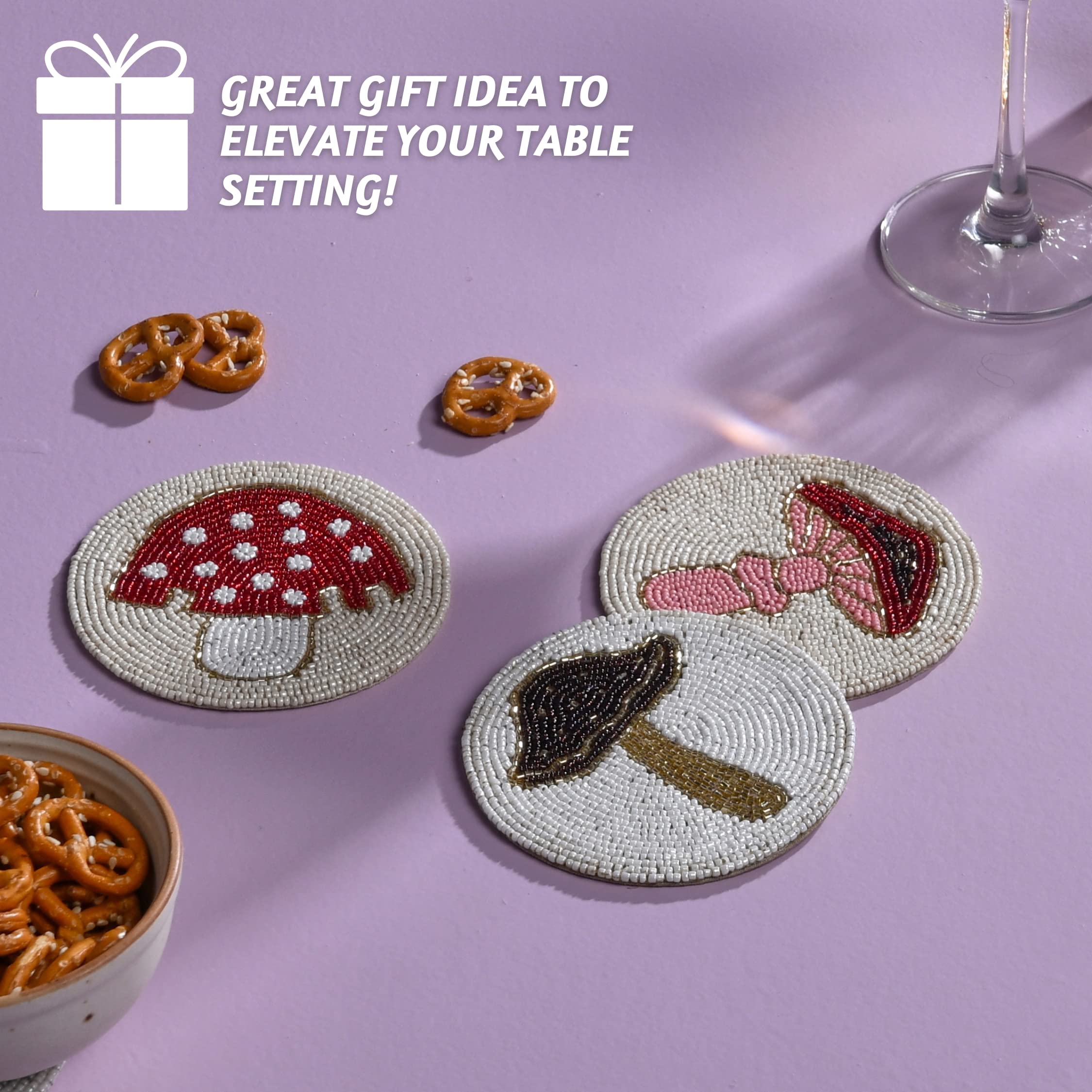 Folkulture Boho Coasters Or Bar Coasters Set For Drinks, 4'' Round Farmhouse Coasters Or Rustic Table Coasters For Coffee Table,