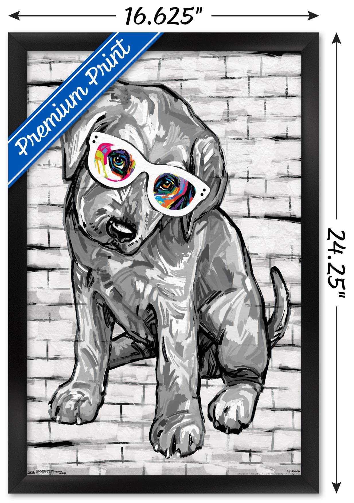Trends International Pd Moreno - Dog Glasses Wall Poster, 14.725'' X 22.375'', Black Framed Version