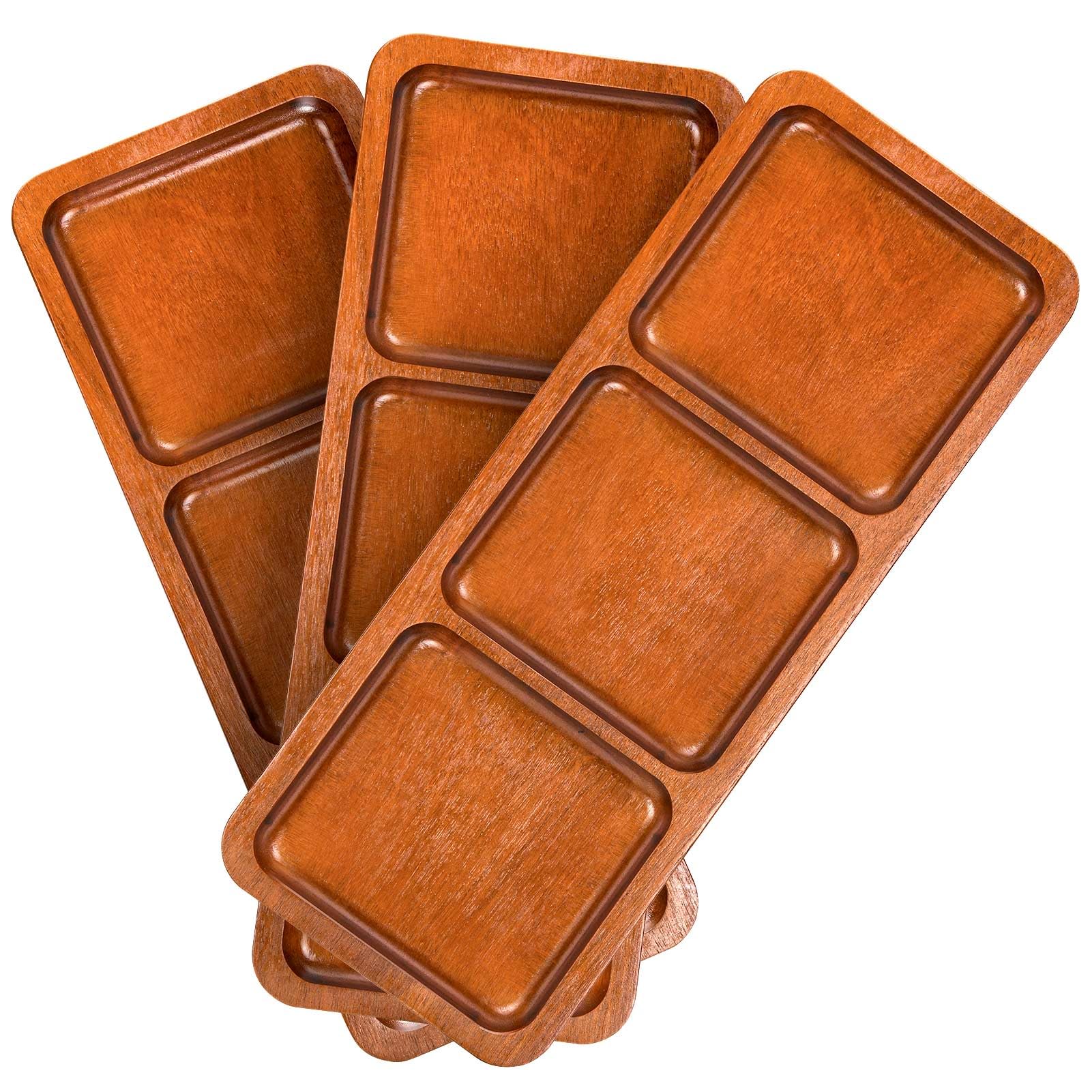Lorbro Acacia Wood Serving Tray, 14'' X 5.5'' Wooden Serving Platter, 3 Section Rectangular Wooden Trays For Food, Cheese, Snack