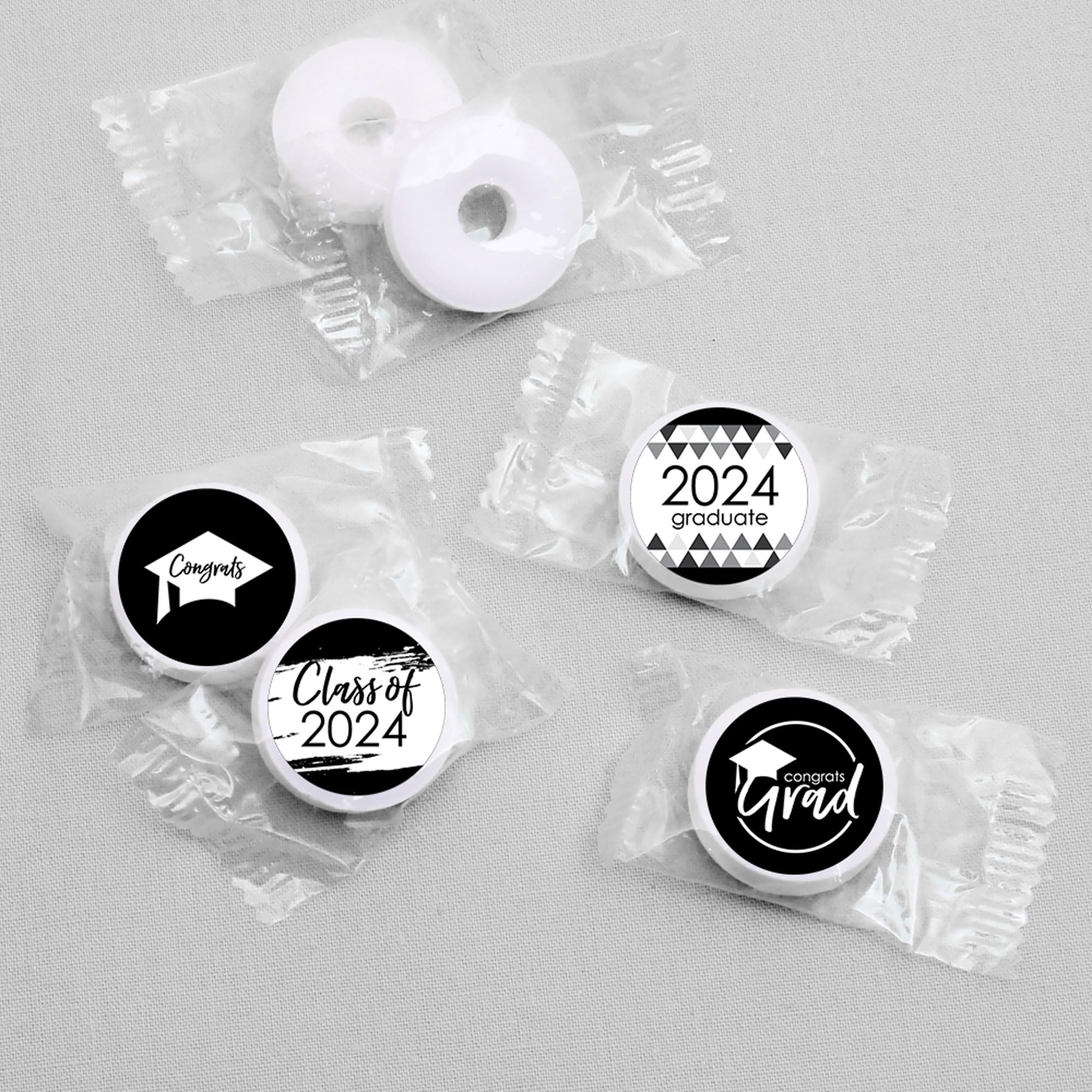 Big Dot Of Happiness 2024 Black And White Graduation Party Round Candy Sticker Favors - Labels Fit Chocolate Candy (1 Sheet Of 1