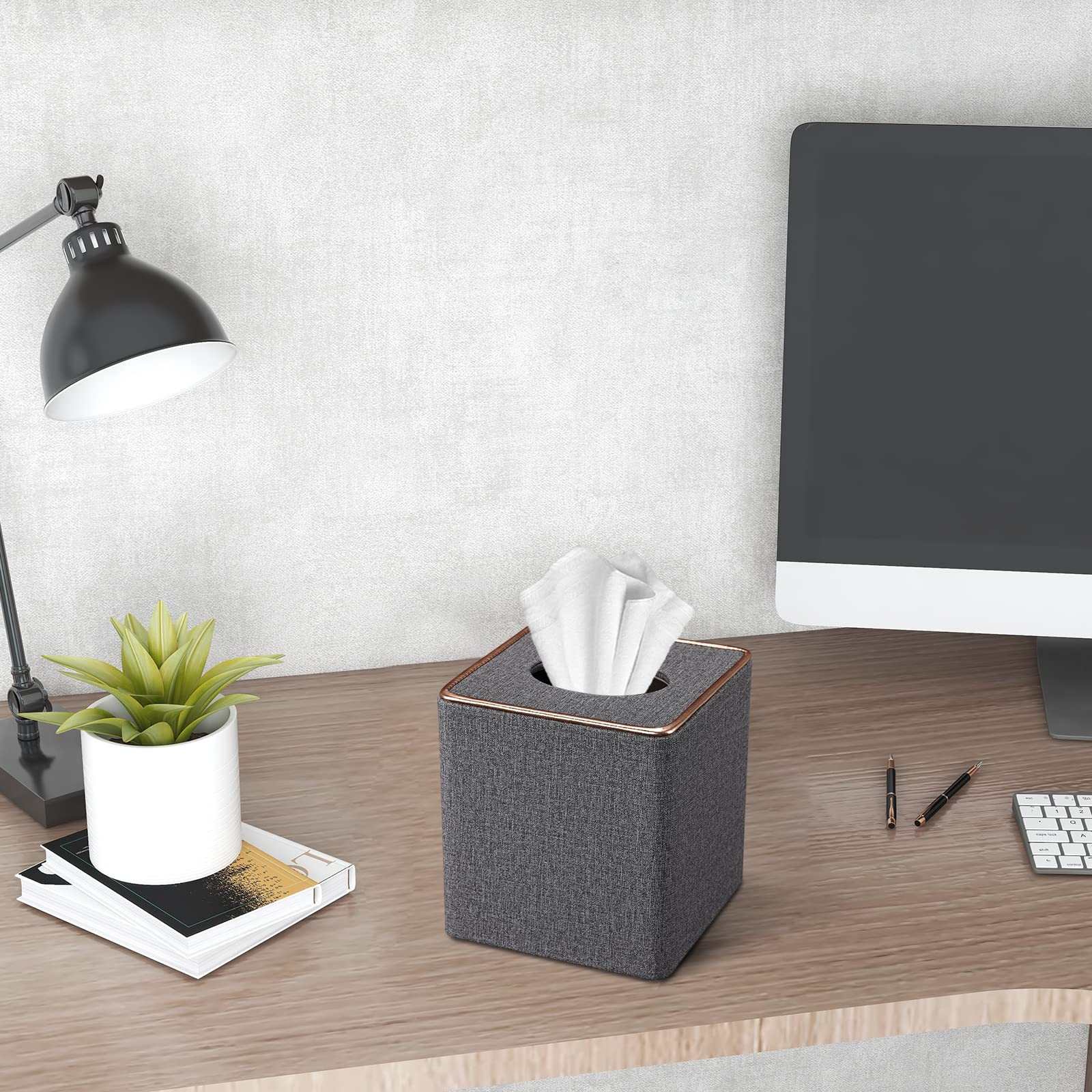 Tissue Box Cover  PU Leather Tissue Box Holder Square Kleenex Box Covers for Home/Office/Car Decoration 5.3''X5.3''X5.8'' - Grey