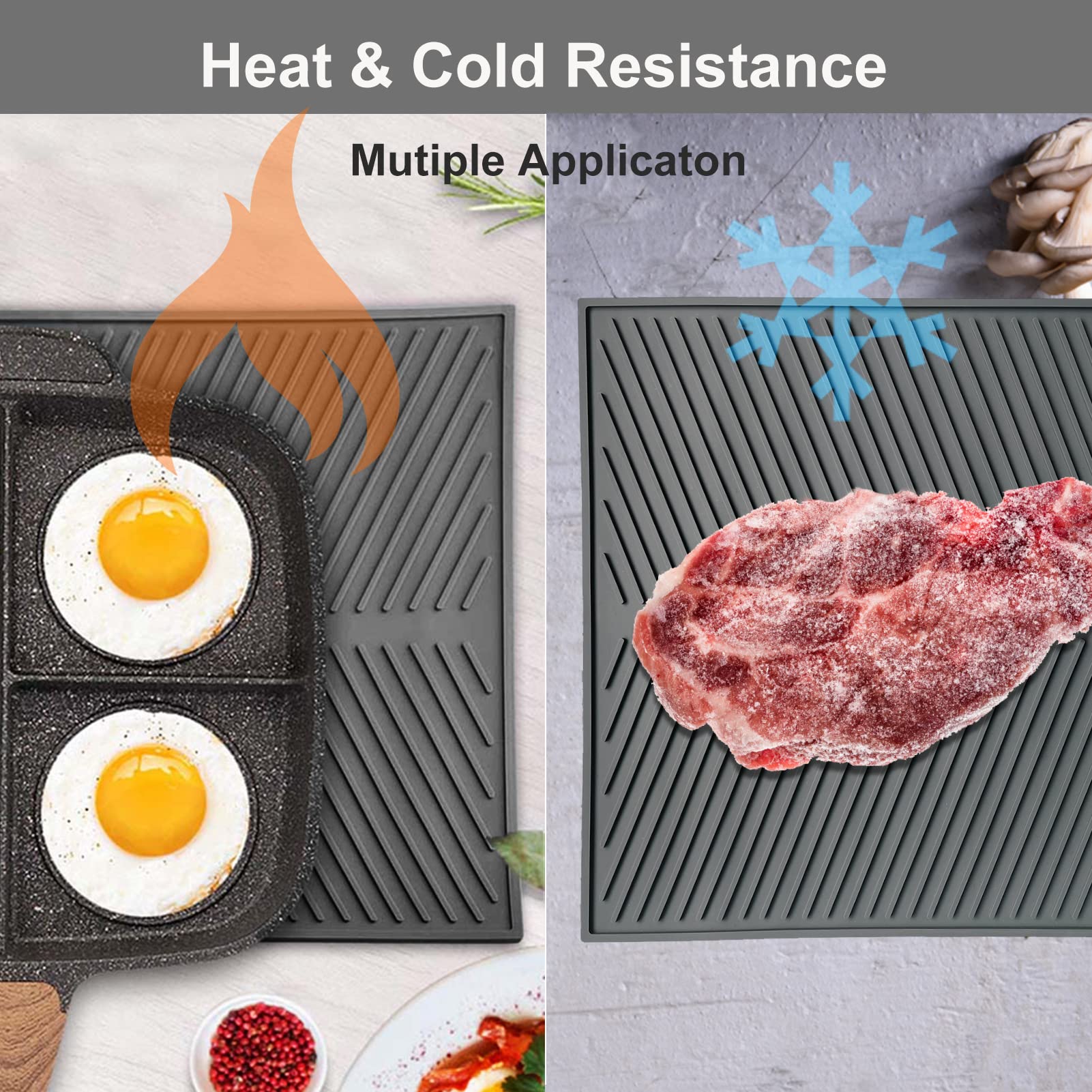 SOQKEEN Silicone Dish Drying Mat 17 x 13 Kitchen Dish Drainer Heat Resistant Mat collapsible Sink Non Slip Kitchen Draining Board grey Sink Mats for Kitchen counter