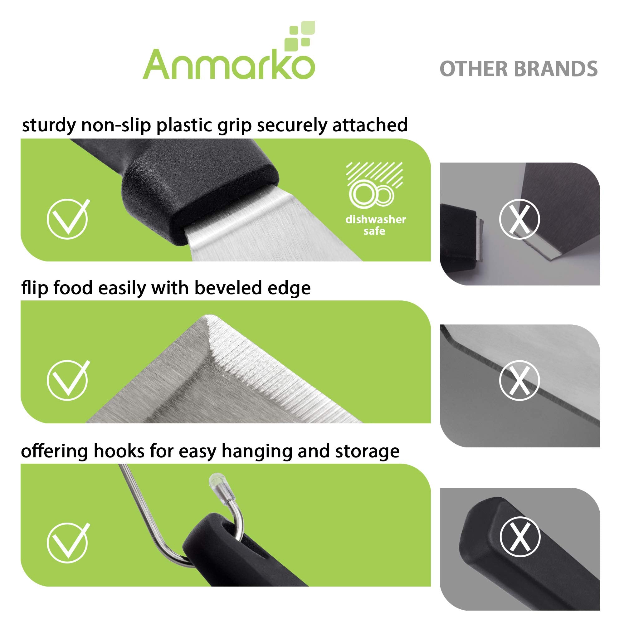 Metal Spatula Set Of 6 - Griddle Accessories Kit - Grill Flat Spatula Pancake Flipper Hamburger Turner - Metal Utensil Great For