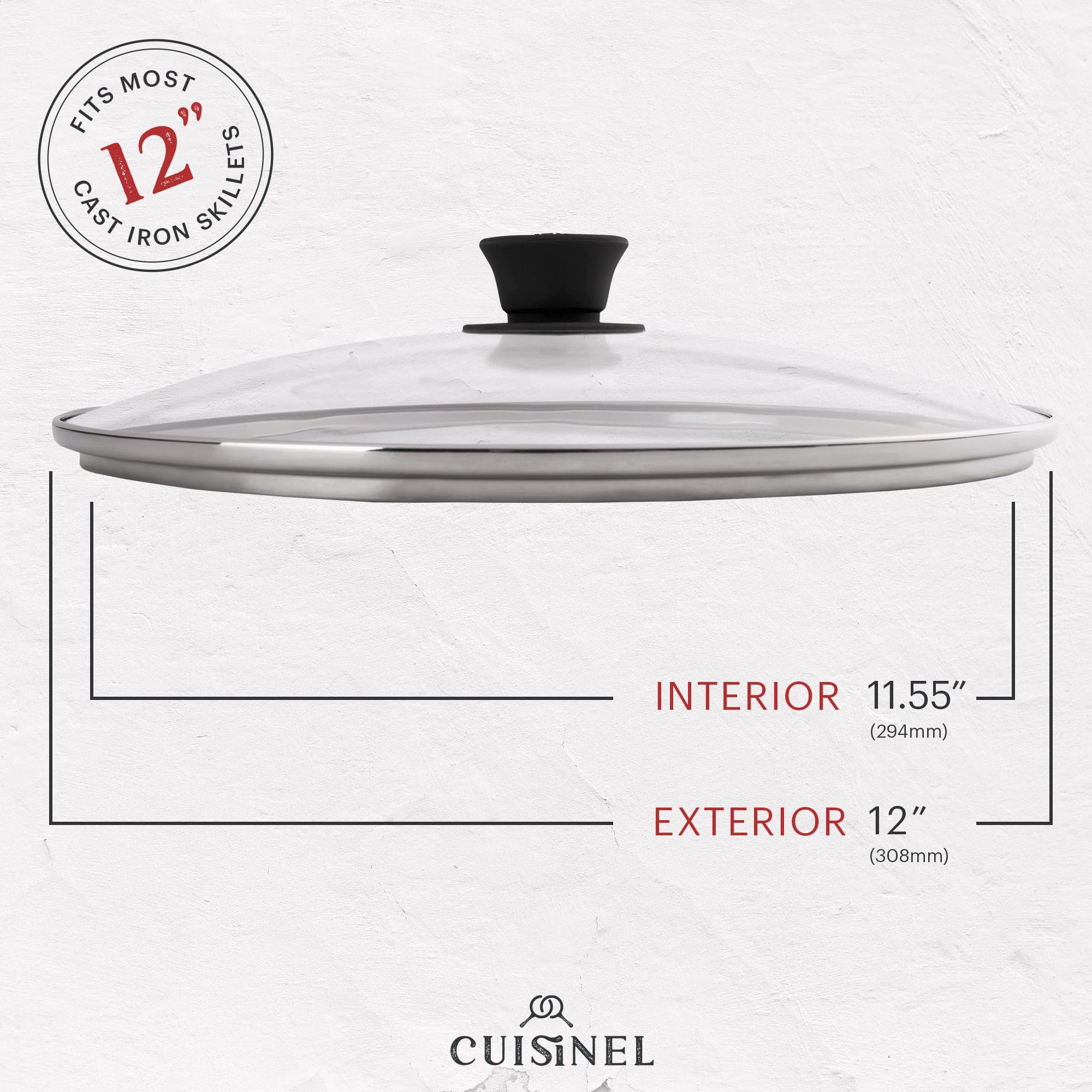 Cuisinel Cast Iron Skillet with Lid - 12''-Inch Frying Pan + Glass Lid + Heat-Resistant Handle Cover - Pre-Seasoned Oven Safe Cookware - Indoor/Outdoor Use - Grill  BBQ  Fire  Stovetop  Induction Safe