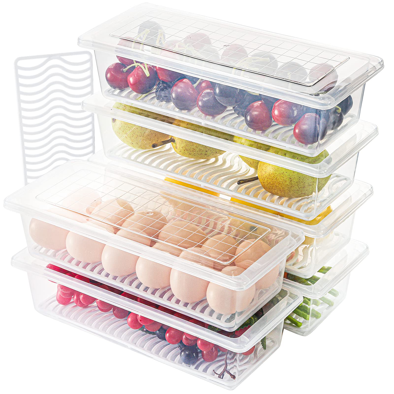 Soujoy 6 Pack Produce Saver Container, 1.5L Food Storage Containers For Fridge With Lid, Stackable Fruits Storage Keeper With Re