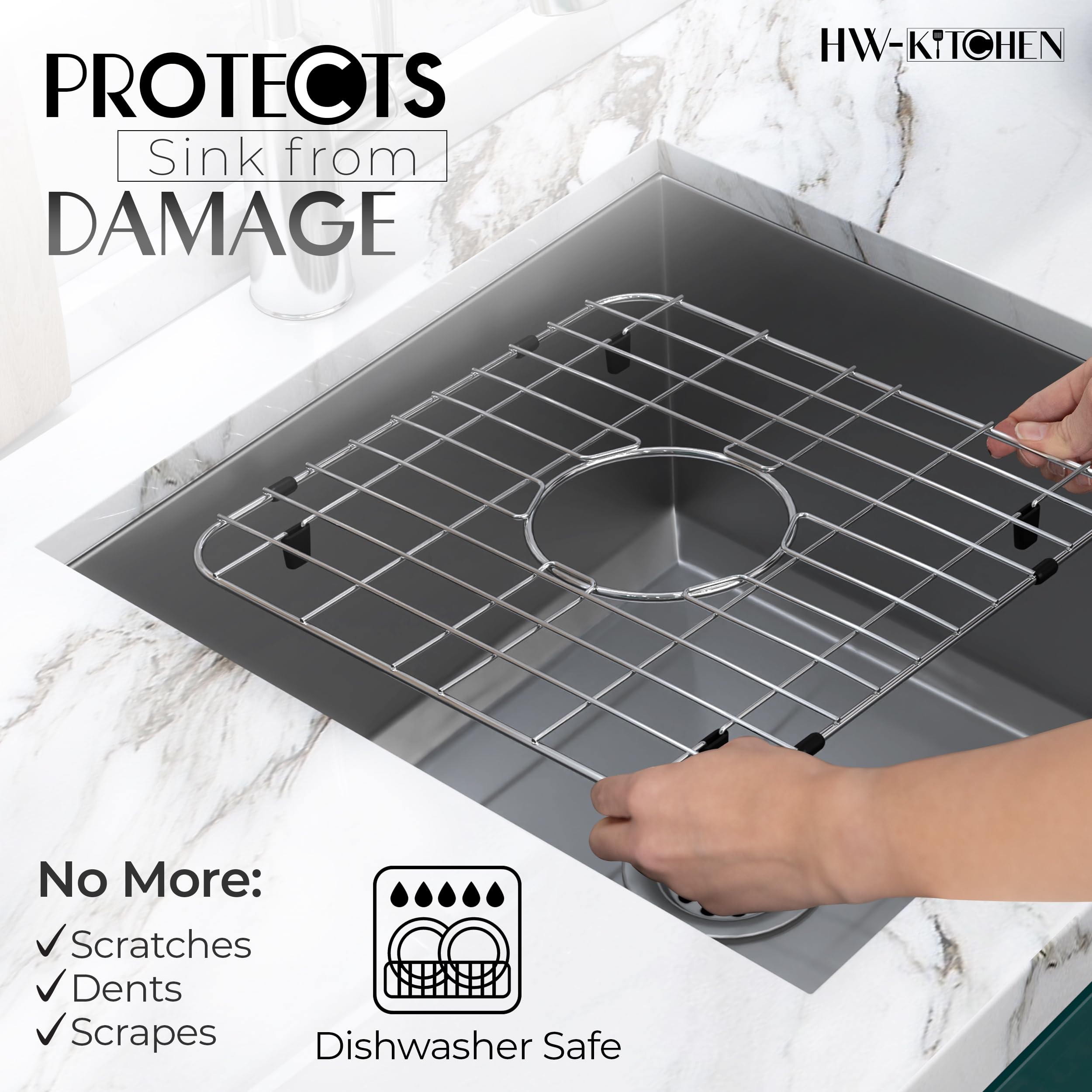 Hw-Kitchen 24'' X 12'' Sink Protector For Kitchen Sink - Stainless Steel Kitchen Sink Rack For Bottom For Sink - Sink Mat - Sink