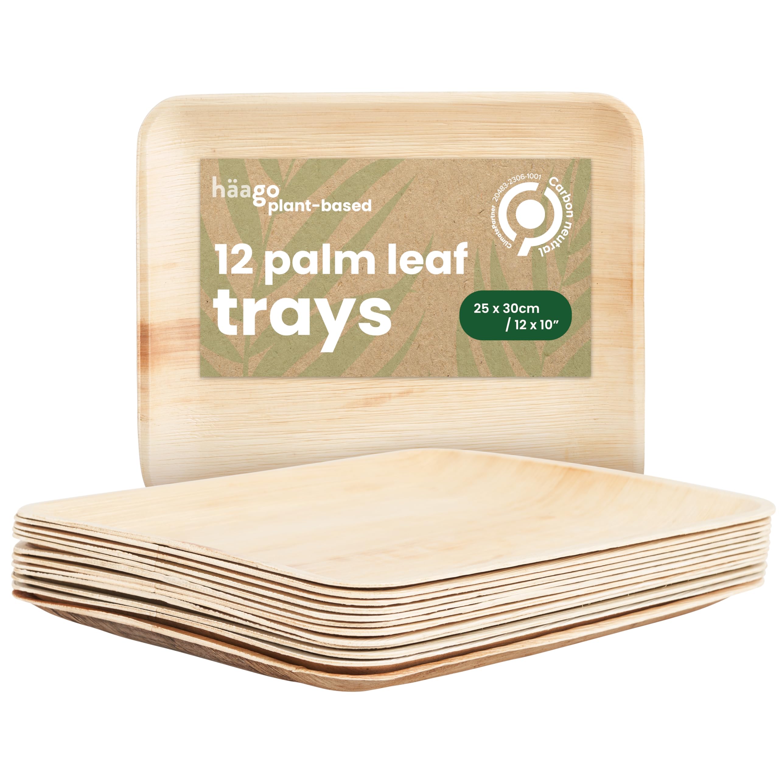 Haago 12 Pack 12'' Palm Leaf Plates/Platter Trays (Rectangular) Like Bamboo Plates | Biodegradable & Disposable Plates Tableware