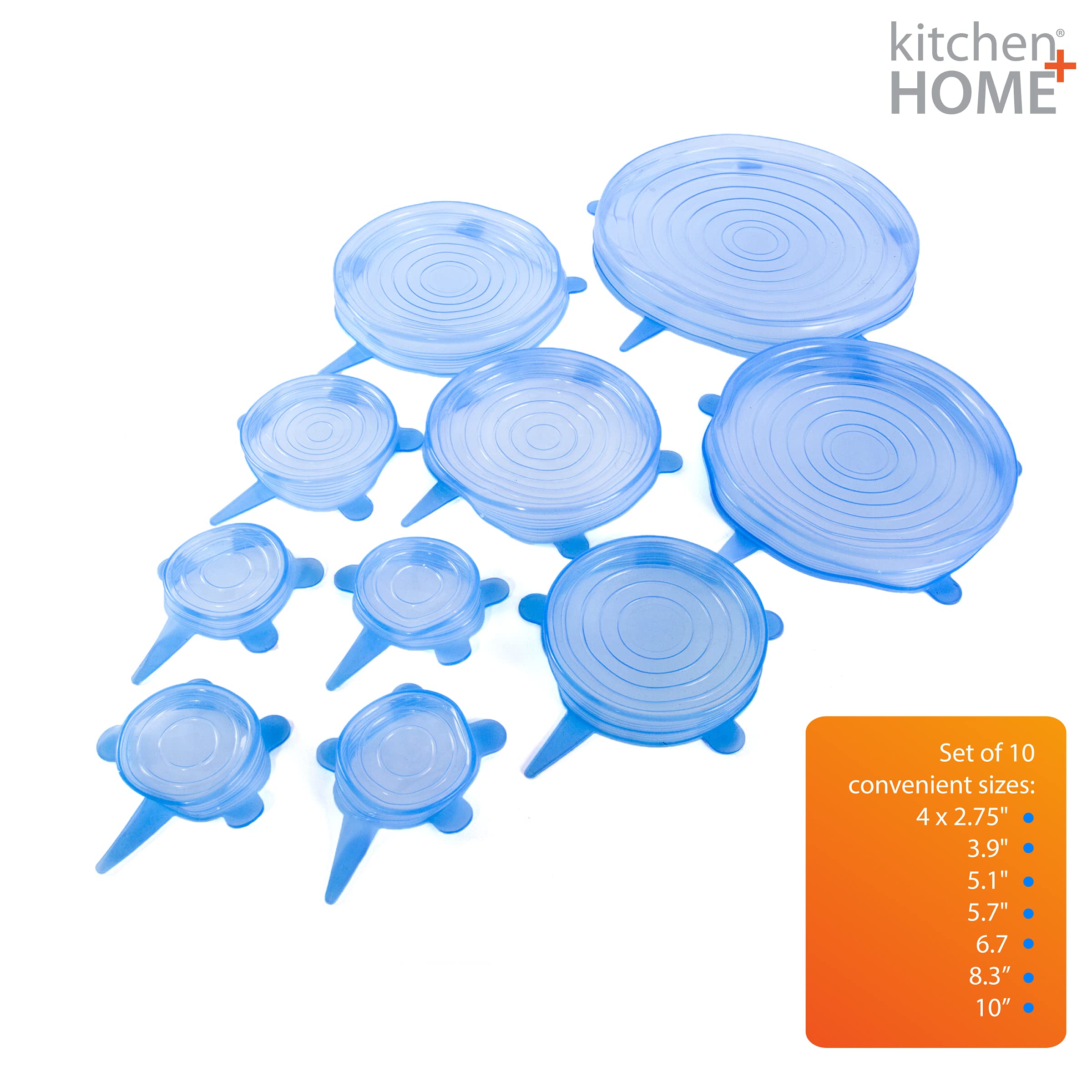 Kitchen + Home Silicone Stretch Lids - Set Of 10 Silicone Food Saver Covers - Bpa Free, Dishwasher, Microwave, Oven And Freezer