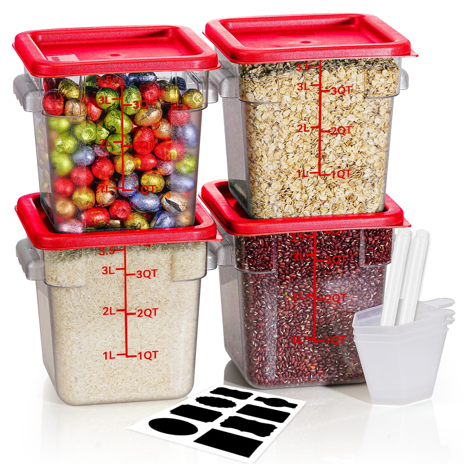 10 Pcs Airtight Food Storage Containers With Lids: 4 Qt Square Food Storage Containers With Lids Clear Food Container With Scale