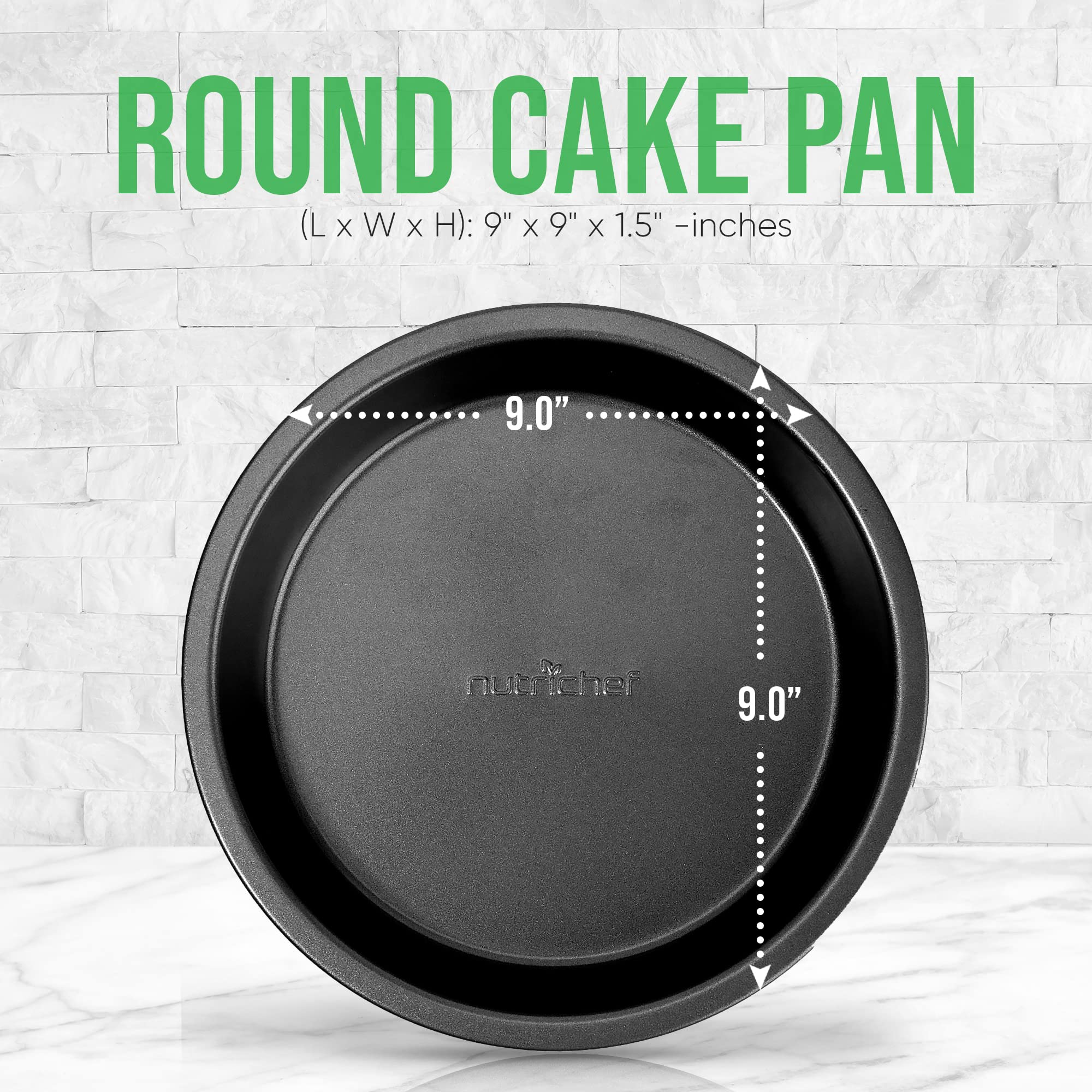 Nutrichef 9-Inch Round Cake Pan - Premium Nonstick Carbon Steel Pan W/ Even Heating For Uniform Baking - Dishwasher Safe, Black