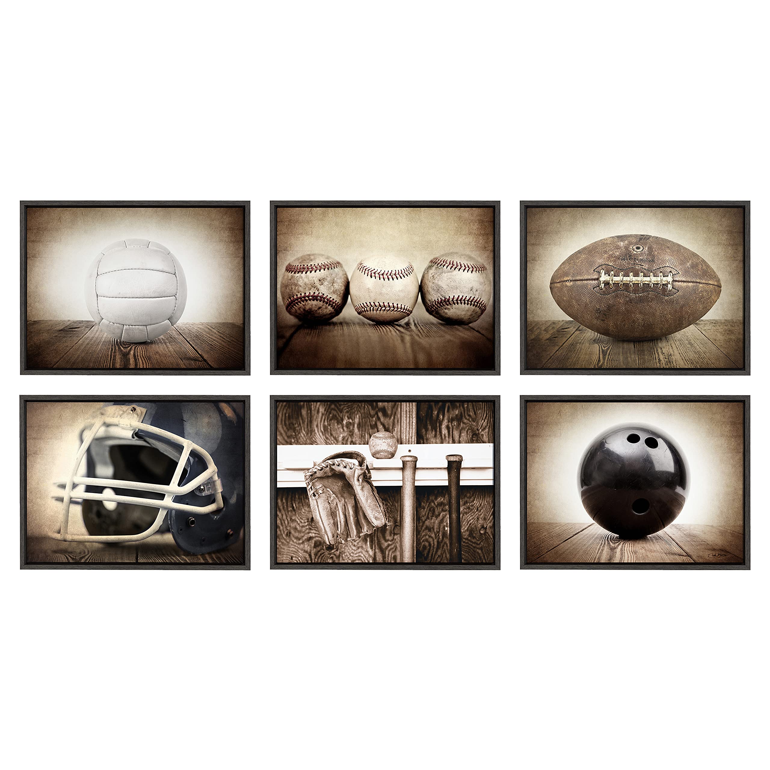 Designovation Sylvie Vintage Football Framed Canvas Wall Art By Shawn St. Peter, 18X24 Gray, Traditional Sports-Themed Home Deco