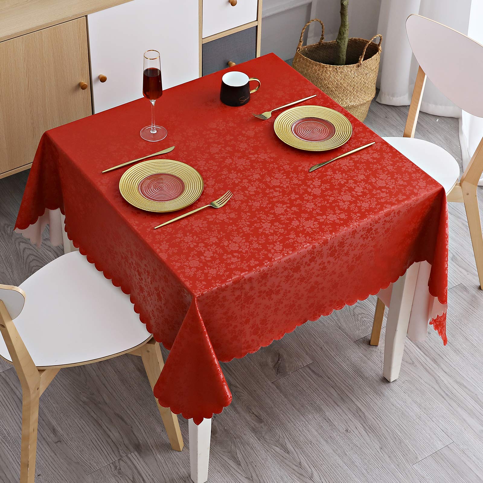 Smiry Square Table Cloth, Waterproof Heavy Duty Vinyl Tablecloths, Wipeable Washable Table Cover For Kitchen And Dining Room (Re