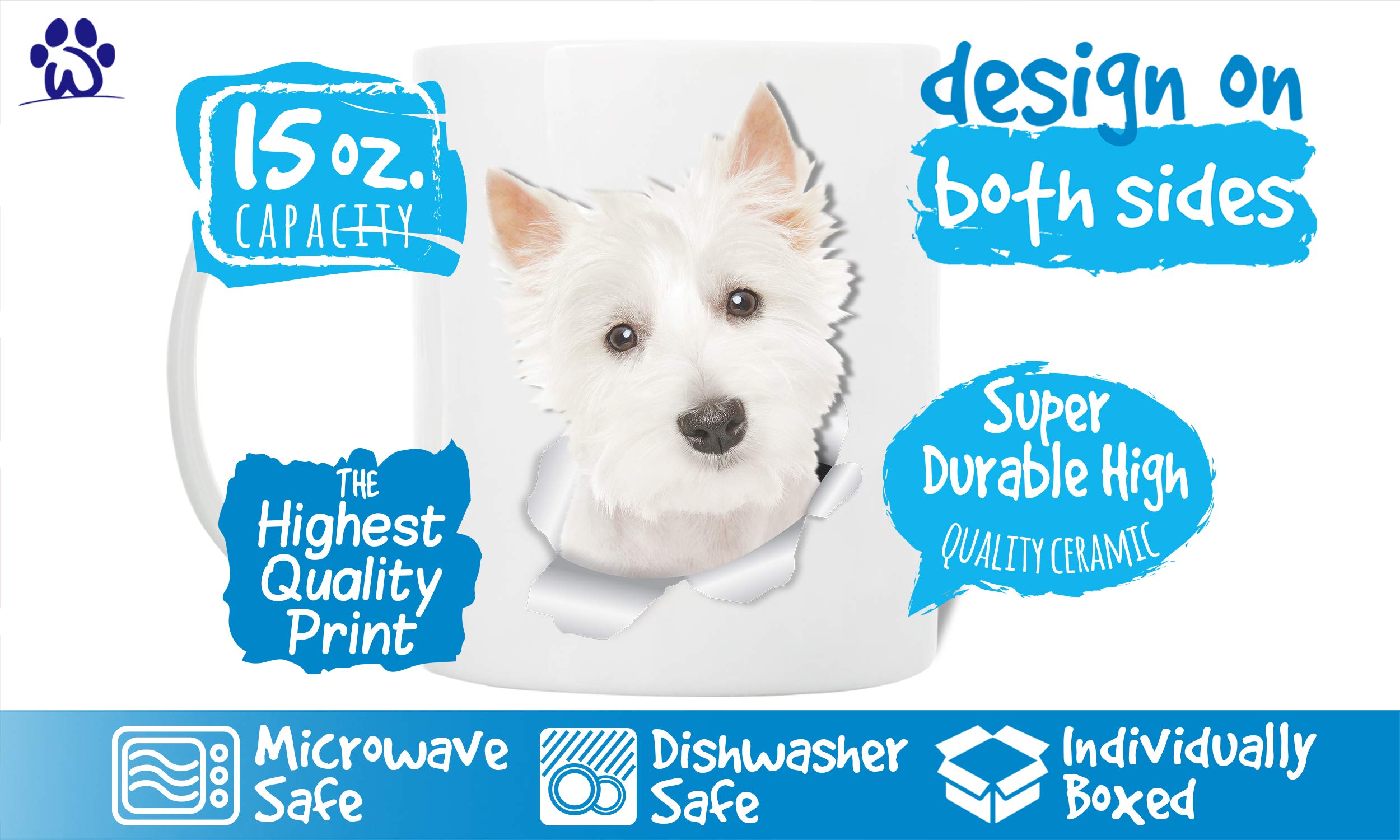 Winston & Bear Cute Westie Mug - West Highland White Terrier Ceramic Coffee Mug - Perfect Westie Gifts - Funny Cute Westie Dog C