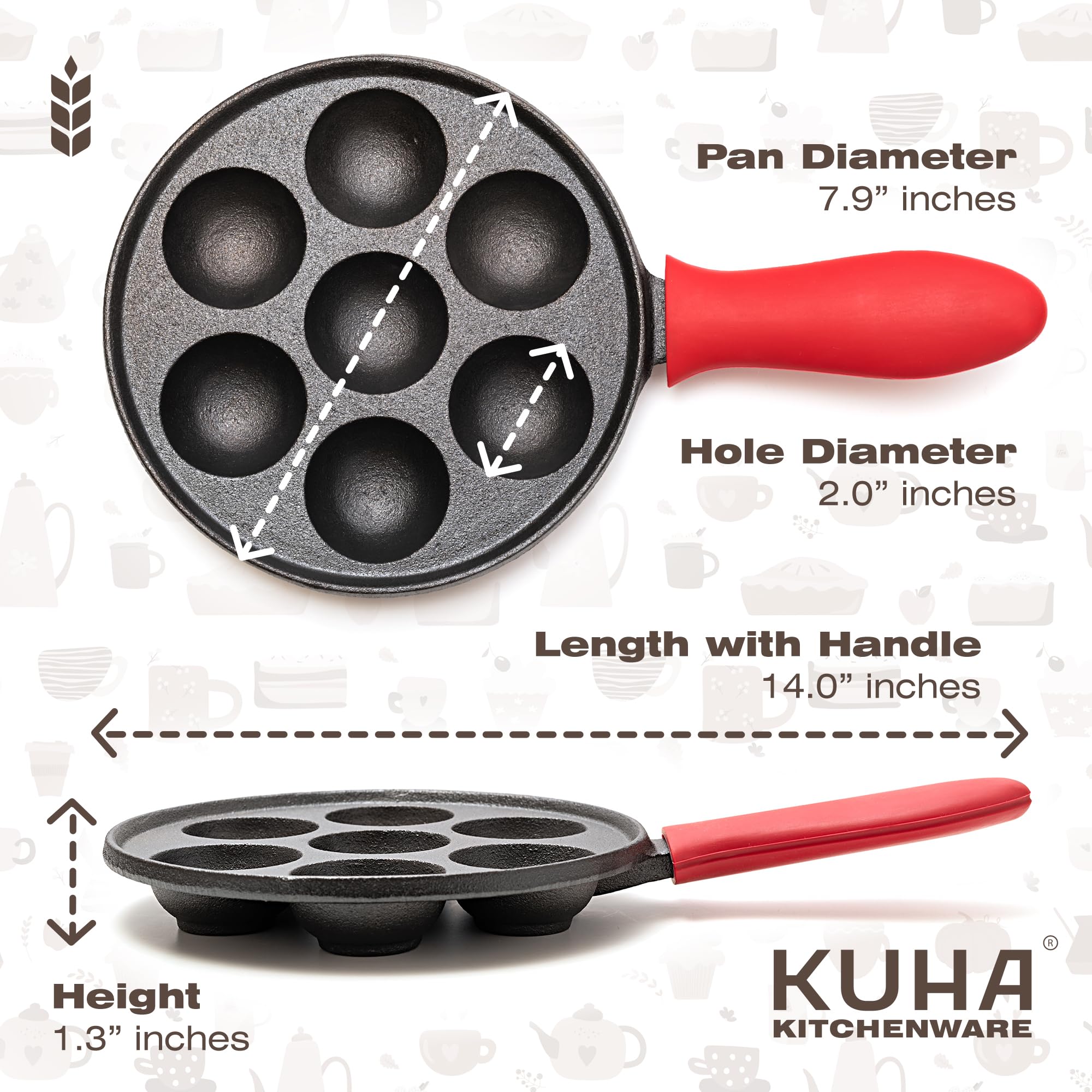 KUHA Aebleskiver Pan - Non-Stick Cast Iron Pancake Maker for Danish Treats, Electric Stovetop Compatible