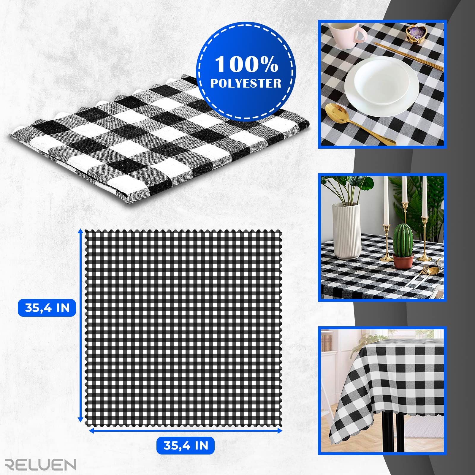 Black And White Buffalo Plaid - 35X35 Inches Small Square Tablecloth For Round Coffee Table Polyester Washable Tablecloth Home K