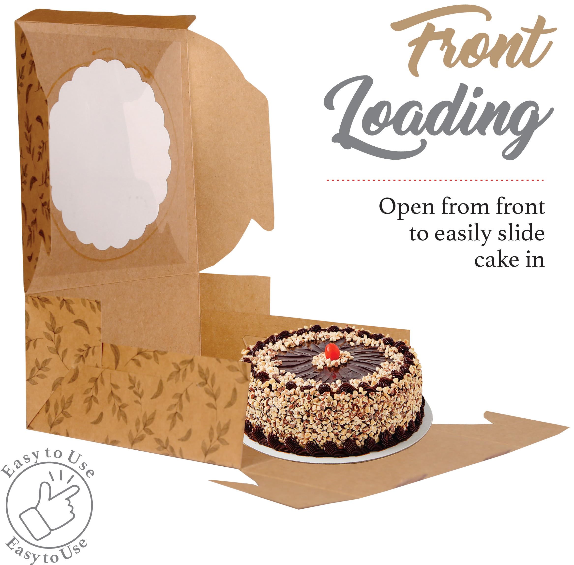 Mudrit Kraft Cake Boxes With Window (10Pcs) - Brown Bakery Boxes For Cakes, Donuts, Pie, Cookies, Cupcakes, Chocolates, Desserts