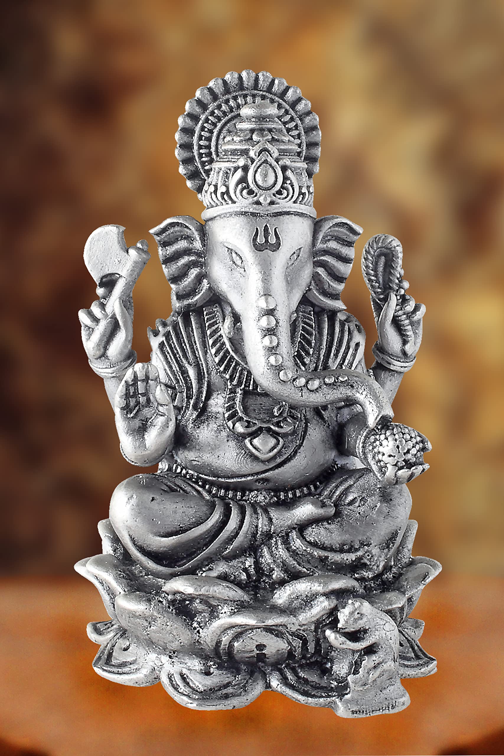 Prd Caratcafe Silver Ganesha Murti For Car,Home & Office Pure 925 Solid Chandi Metal Idol Of Ganesh Ji With Om Symbol Antique Lo
