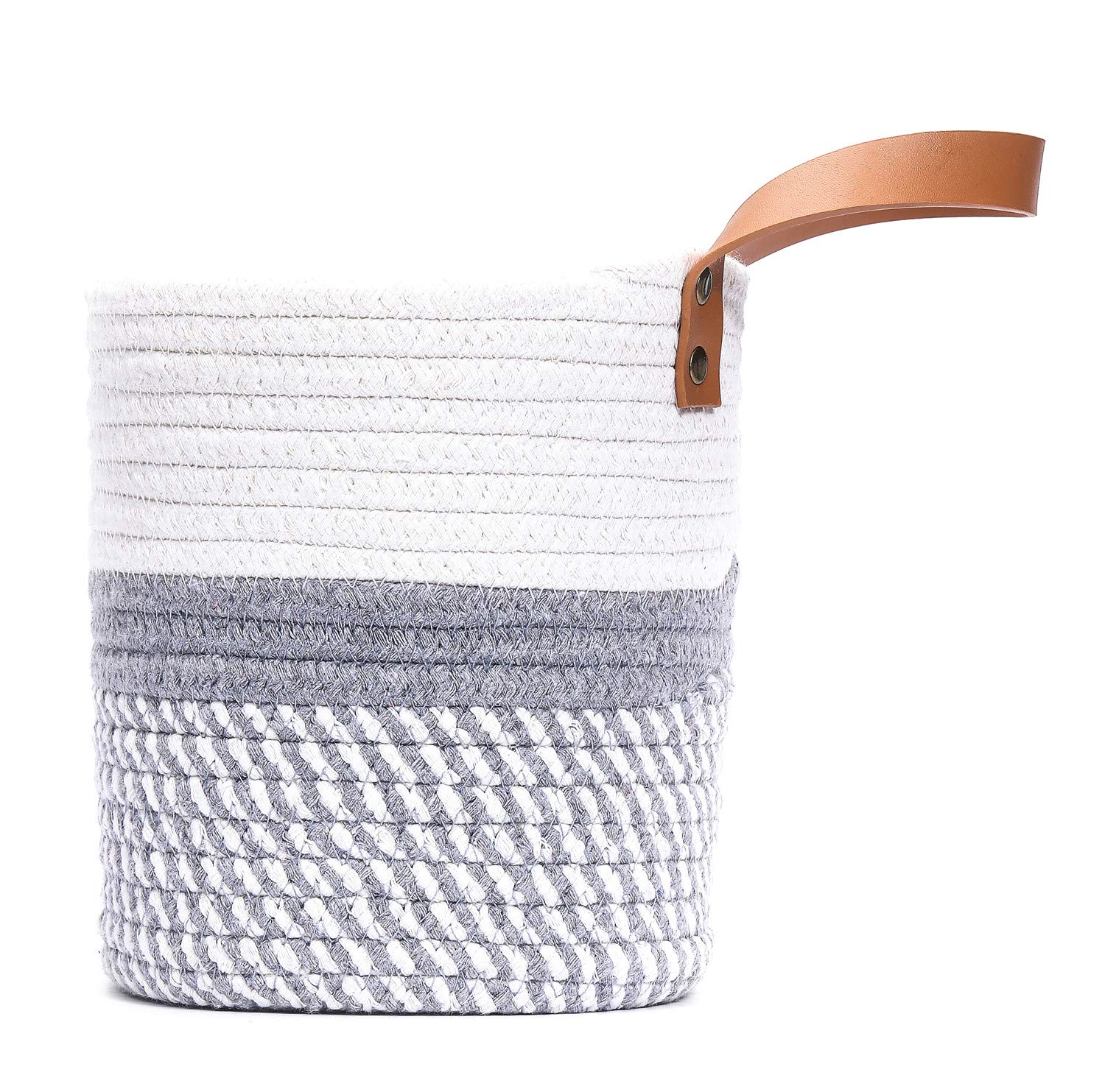Wall Hanging Basket  Small Woven Hanging Baskets for Organizing  Decorative Wall Basket for Plants and Flowers Hanging Storage Organizer for Wall Decor Plant Holder 6.3'' x 7'' (White & Grey)