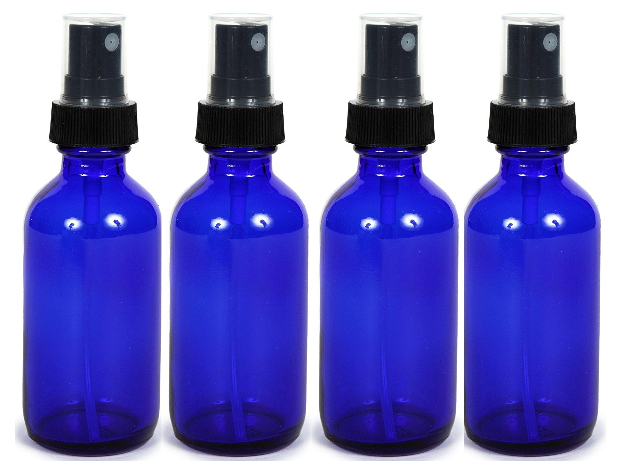 Manufacturer Direct Cobalt Blue Glass Spray Bottle (2 Oz, 4 Pk) With Bonus Waterproof Labels, Fine Mist Sprayer