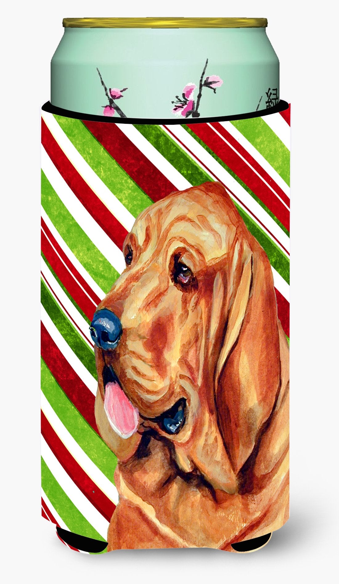 Bloodhound Candy Cane Holiday Christmas  Tall Boy Beverage Insulator Beverage Insulator Hugger