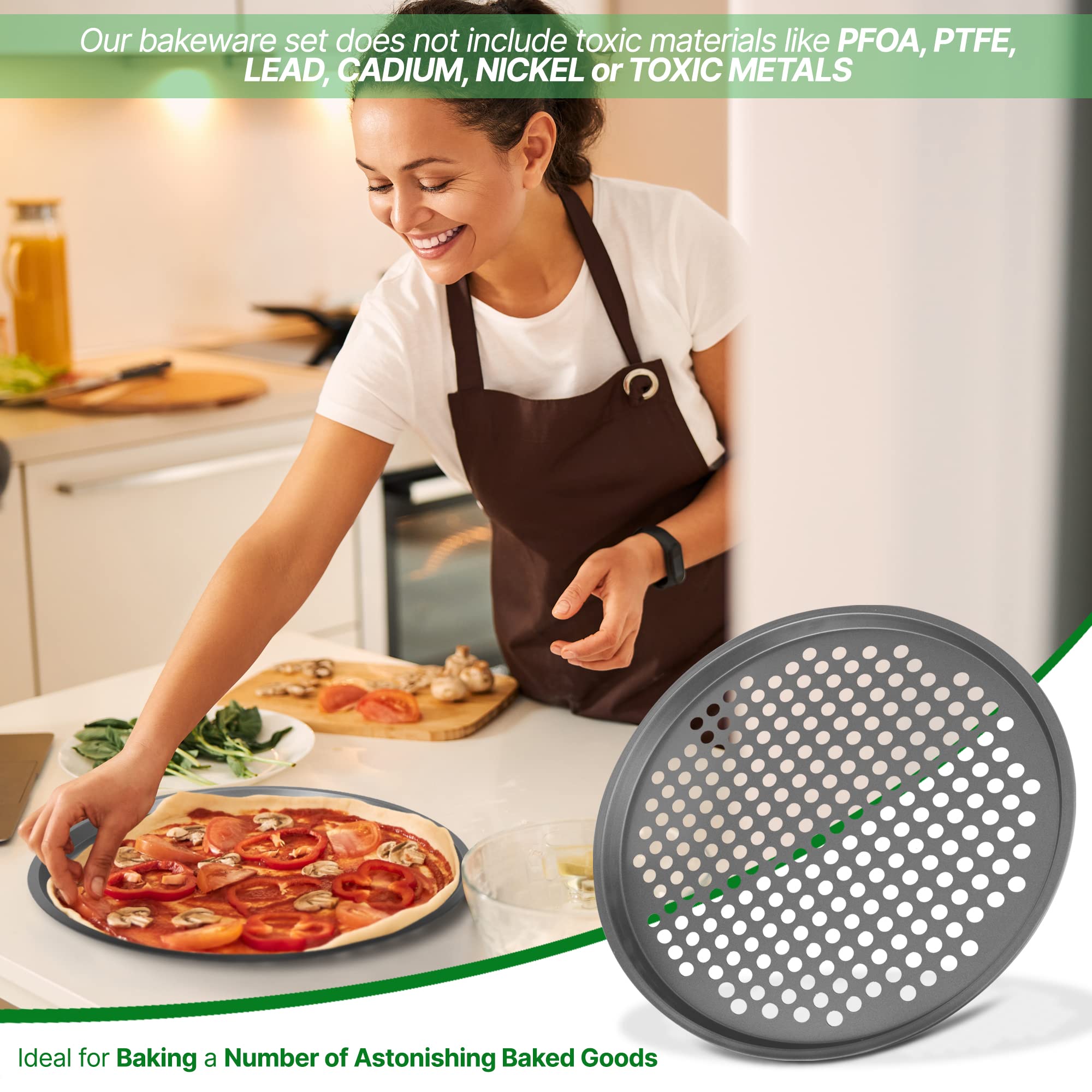 Nutrichef 12.8 Inch Nonstick Pizza Pan For Oven - Carbon Steel Pizza Baking Tray With Airflow Holes - Premium Bakeware For Fresh