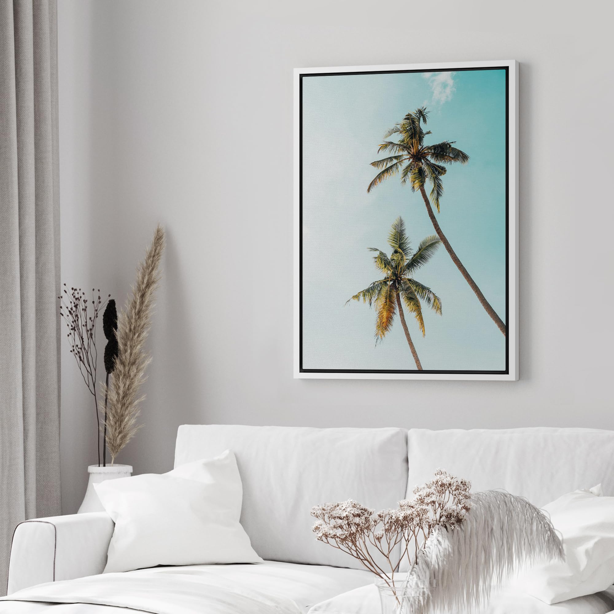 Wall26 Framed Canvas Print Wall Art Duo Of Palm Trees With Teal Skyline Nature Wilderness Photography Modern Art Rustic Scenic C