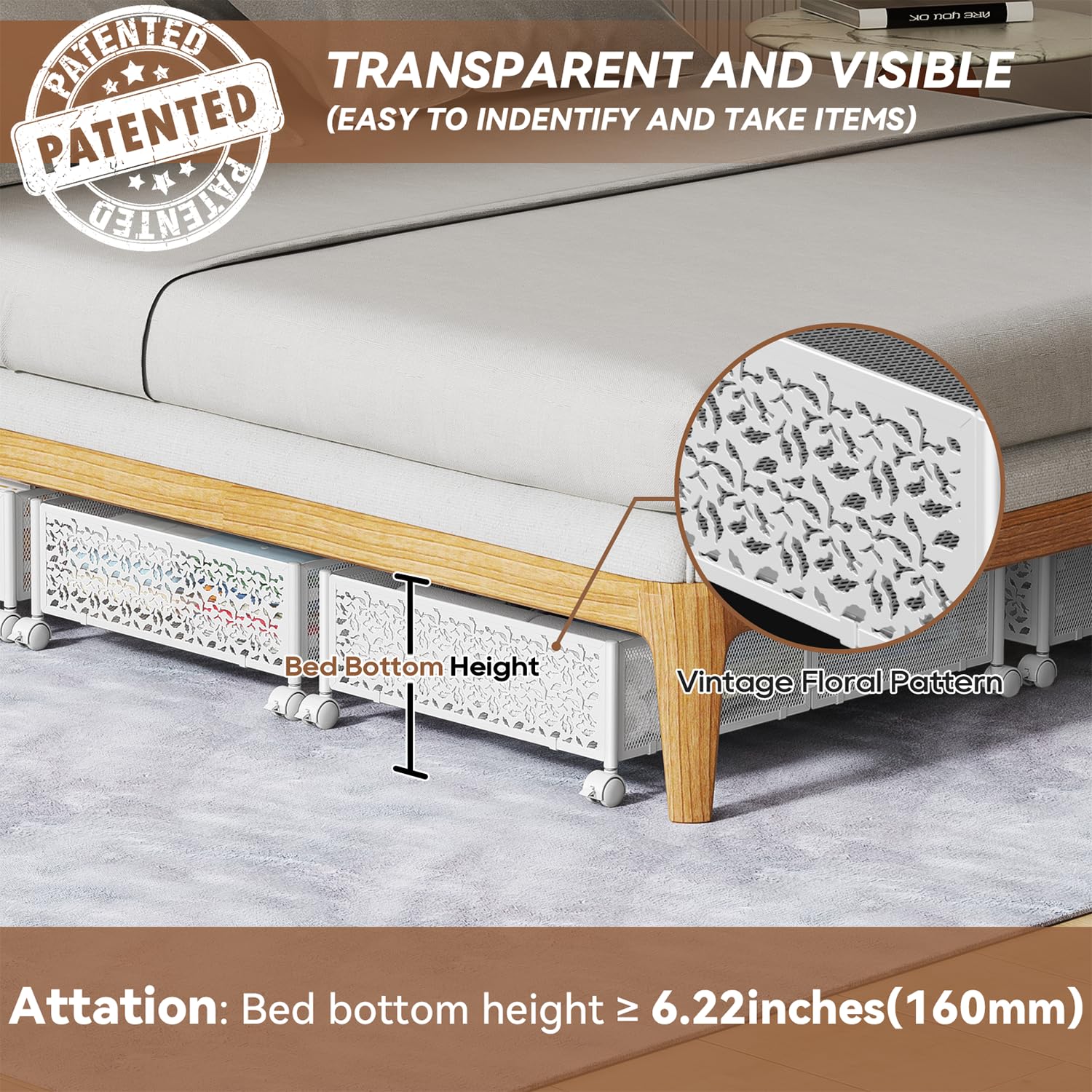 PHINOX Under Bed Storage, Under the Bed Storage Containers with Wheels, Under Bed Shoe Storage Organizer Drawer for Bedroom Clot