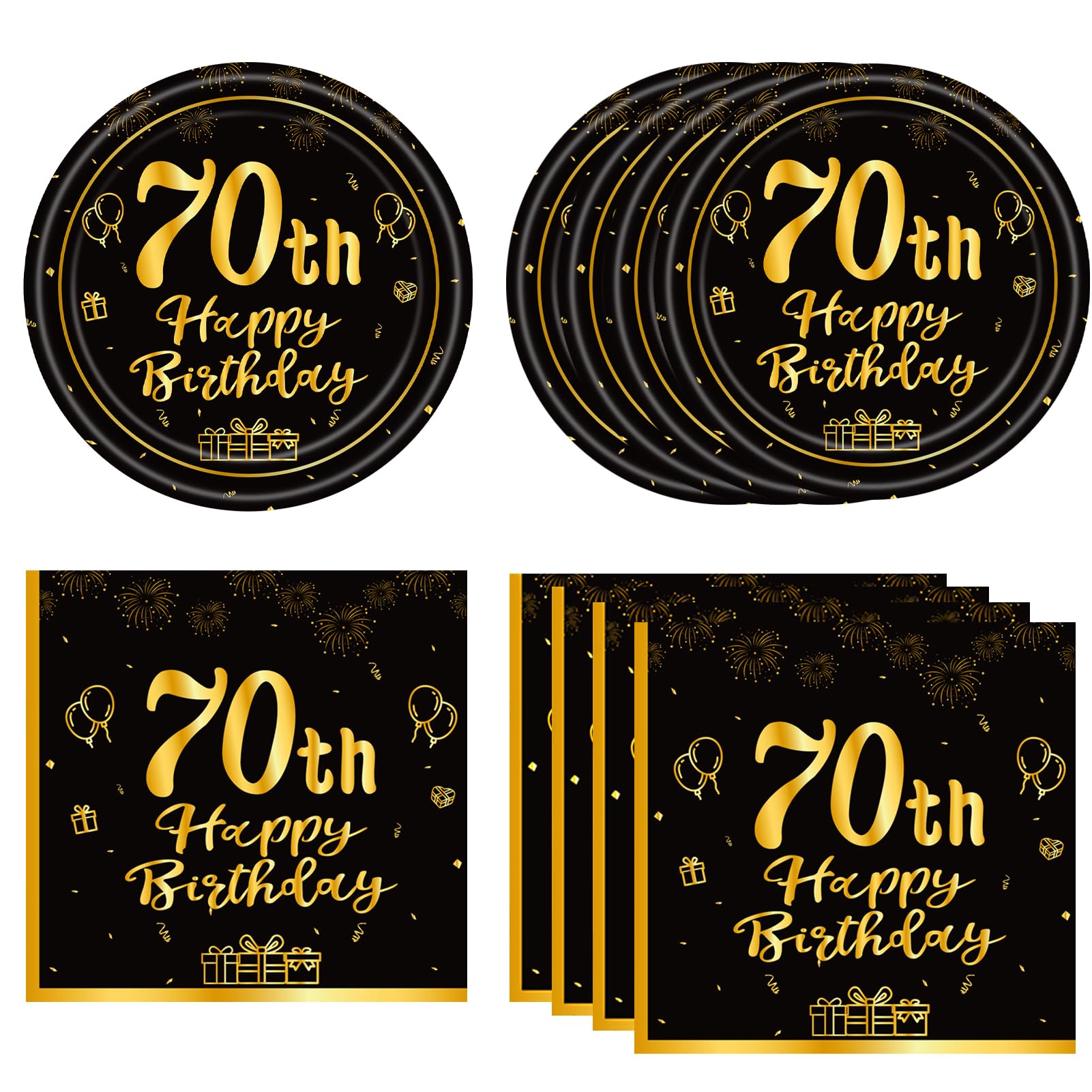 40Pcs 70Th Birthday Decorations,70Th Party Tableware Set Paper Plate Napkin,Black Gold Vintage 1954 Aged To Perfection Table Par