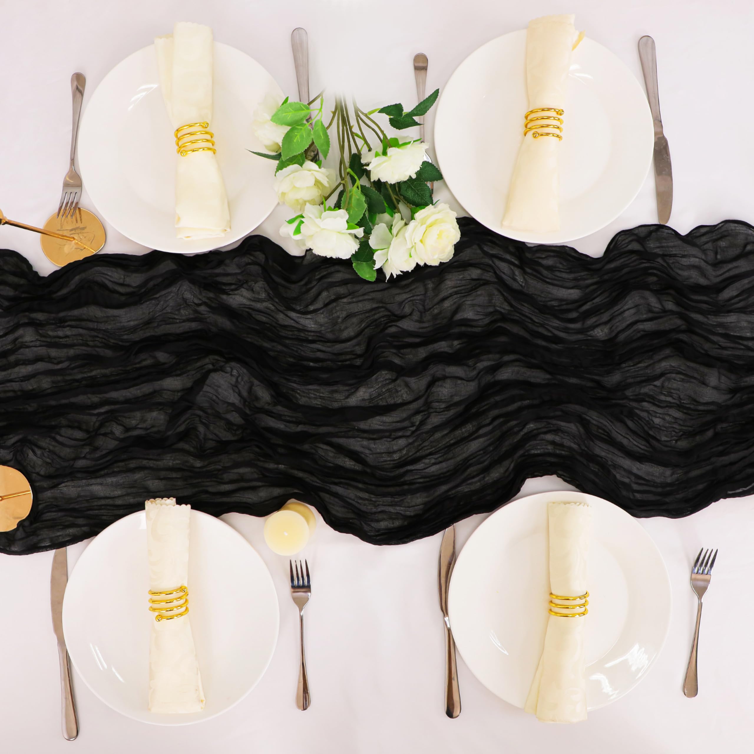 Snowkingdom 13Ft Black Cheesecloth Table Runner, 160Inch Long Cheese Cloth Boho Gauze Table Runner For Wedding Bridal Baby Showe