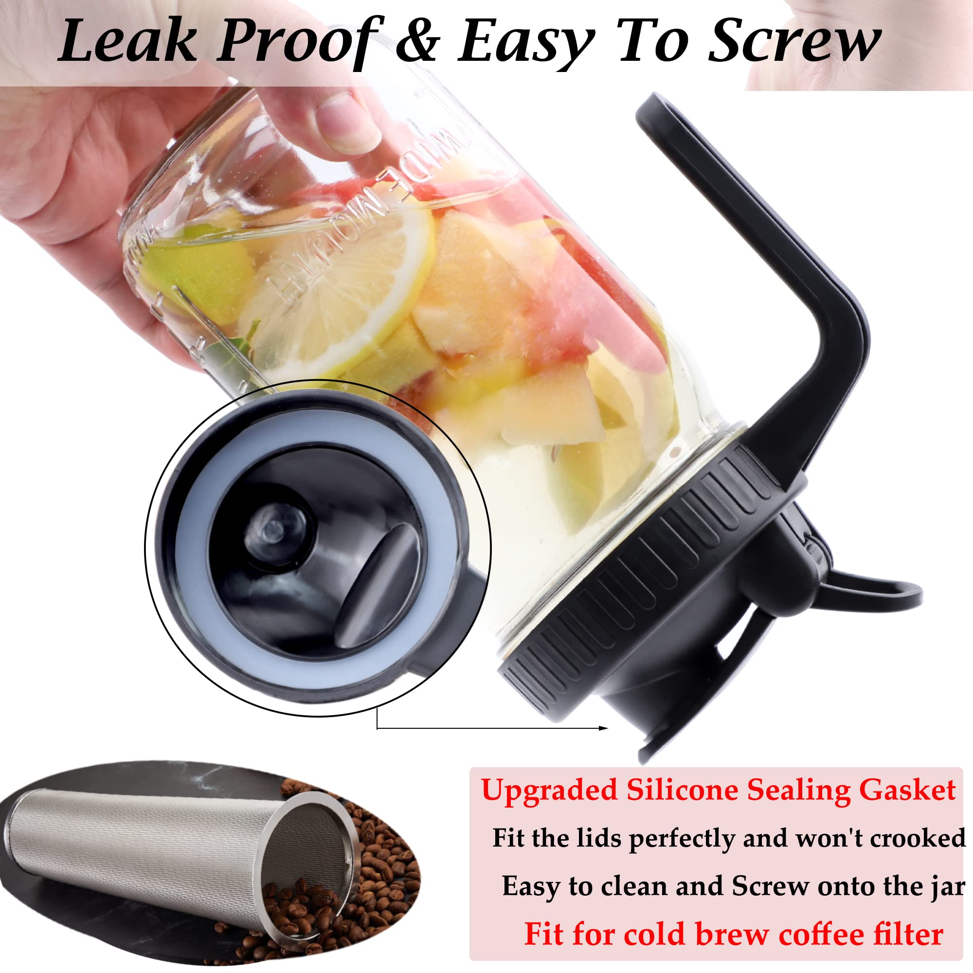 Wide Mouth Mason Jar Lids With Pour Spout And Handle Airtight Leak-Proof With Flip Cap Turns Your Mason Jar Into Pitcher (Jar No