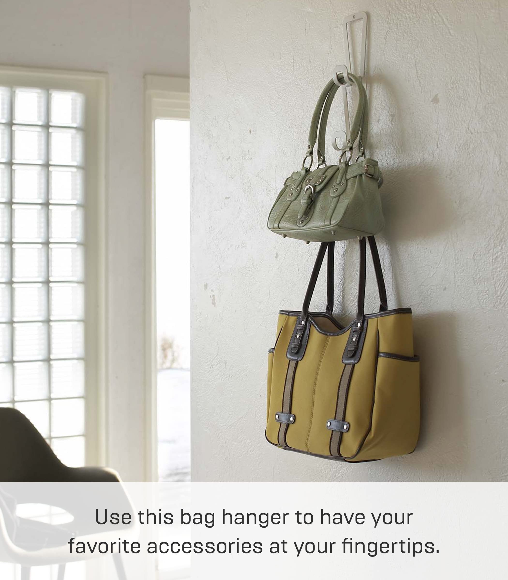 Yamazaki Home Chain Link Bag Holder - Closet Storage Hanging Organizer Rack Steel One Size White