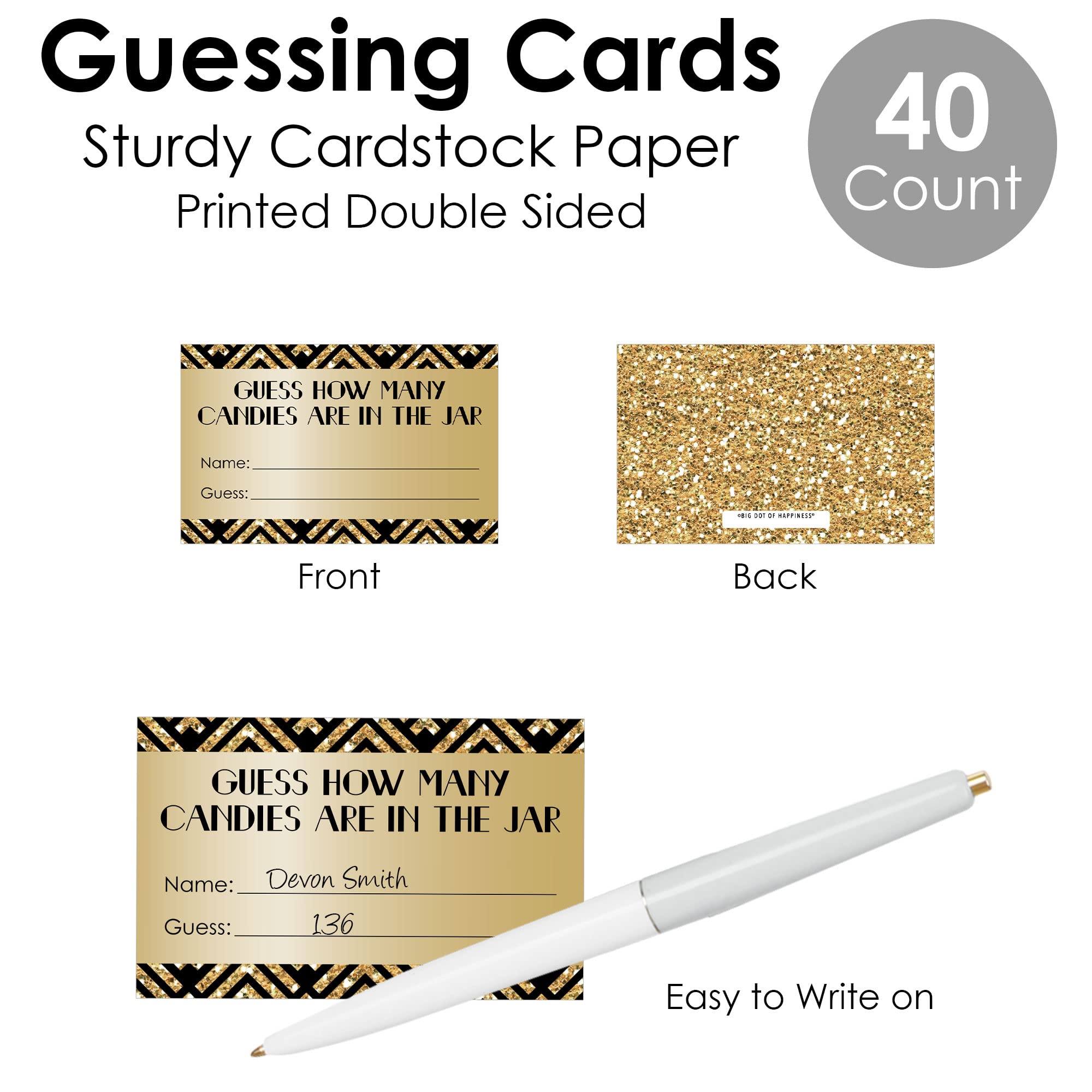 Big Dot Of Happiness Roaring 20S - How Many Candies 1920S Art Deco Jazz Party Game - 1 Stand And 40 Cards - Candy Guessing Game