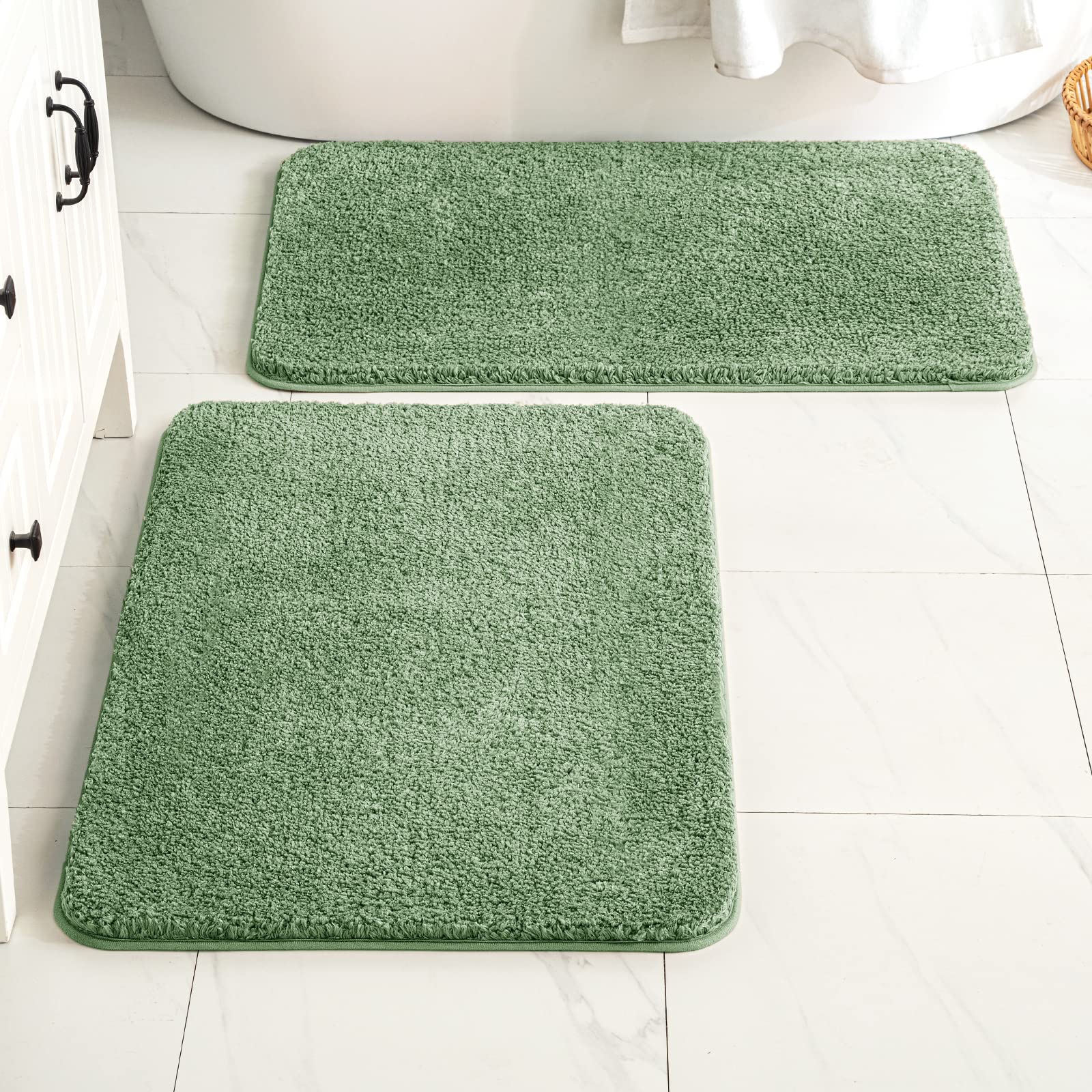 Miulee Sage Green Bathroom Rugs Set 2 Piece, Non Slip Bath Mat With Absorbent Microfiber, Ultra Soft Thick Rugs For Bathroom Flo