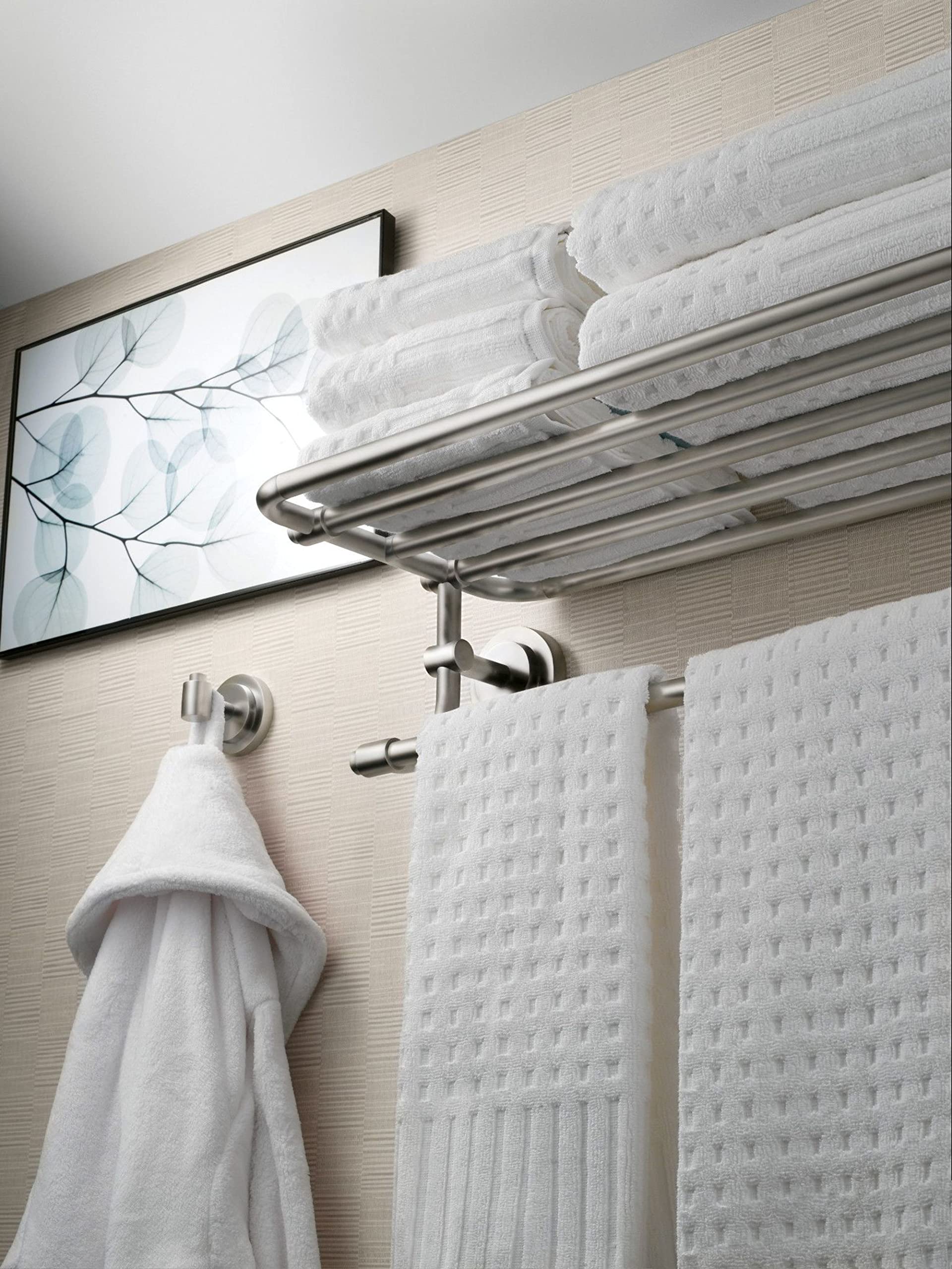 Moen Dn0794Bn Iso 24-Inch Wide Bathroom Hotel-Style Towel Shelf With Towel Bar, Brushed Nickel