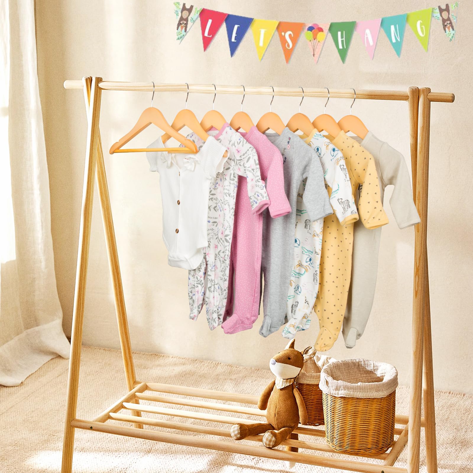 Elong Home Baby Hangers, 20 Pack Natural Wooden Kids Hangers For Closet, Premium Children'S Clothes Hangers With 360 Swivel Hook
