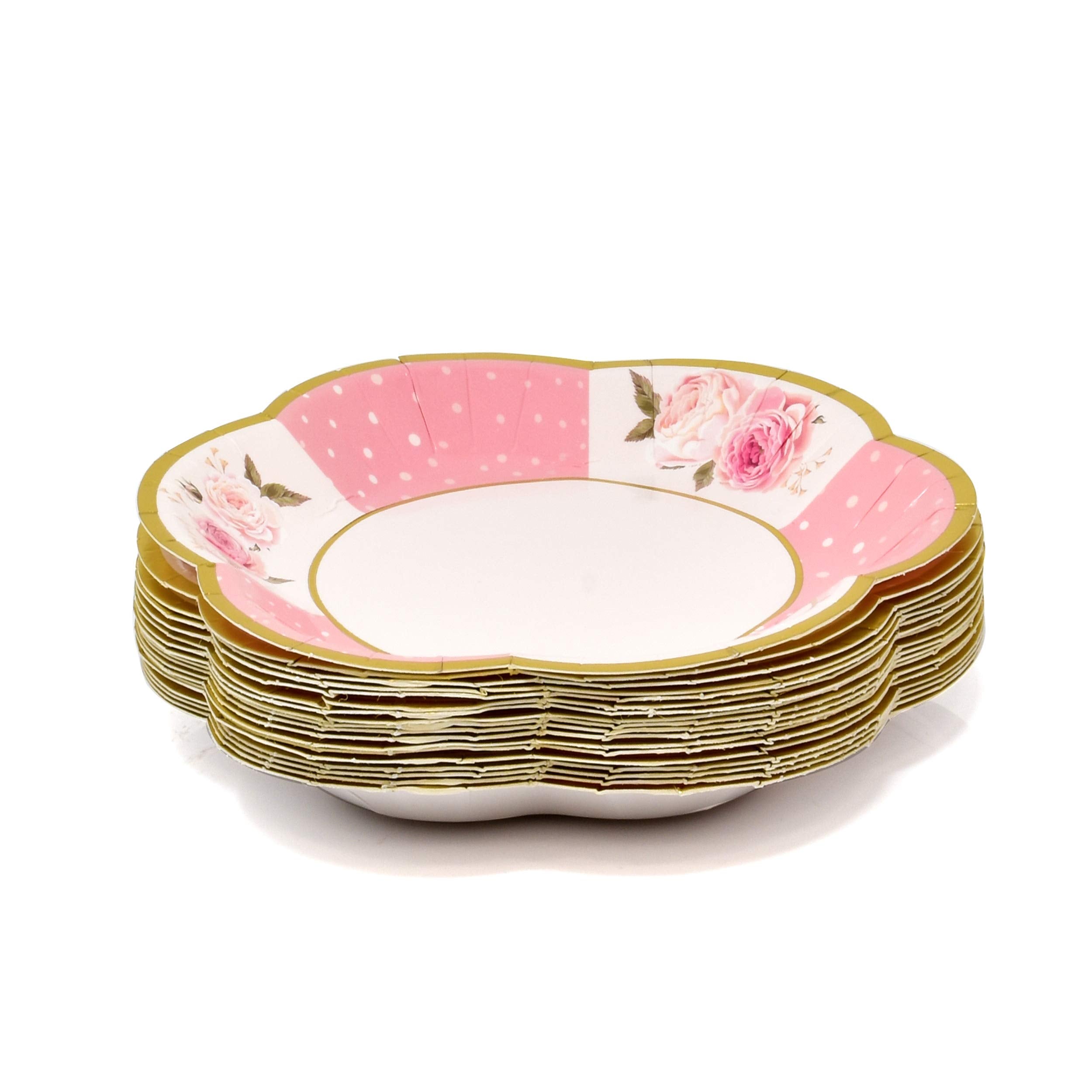 Gift Boutique 36 Paper Tea Cups 5 Oz. Disposable 36 Saucers 5 '' Floral Shaped Plate Teacup Set With Handle For Kids Adults Birt