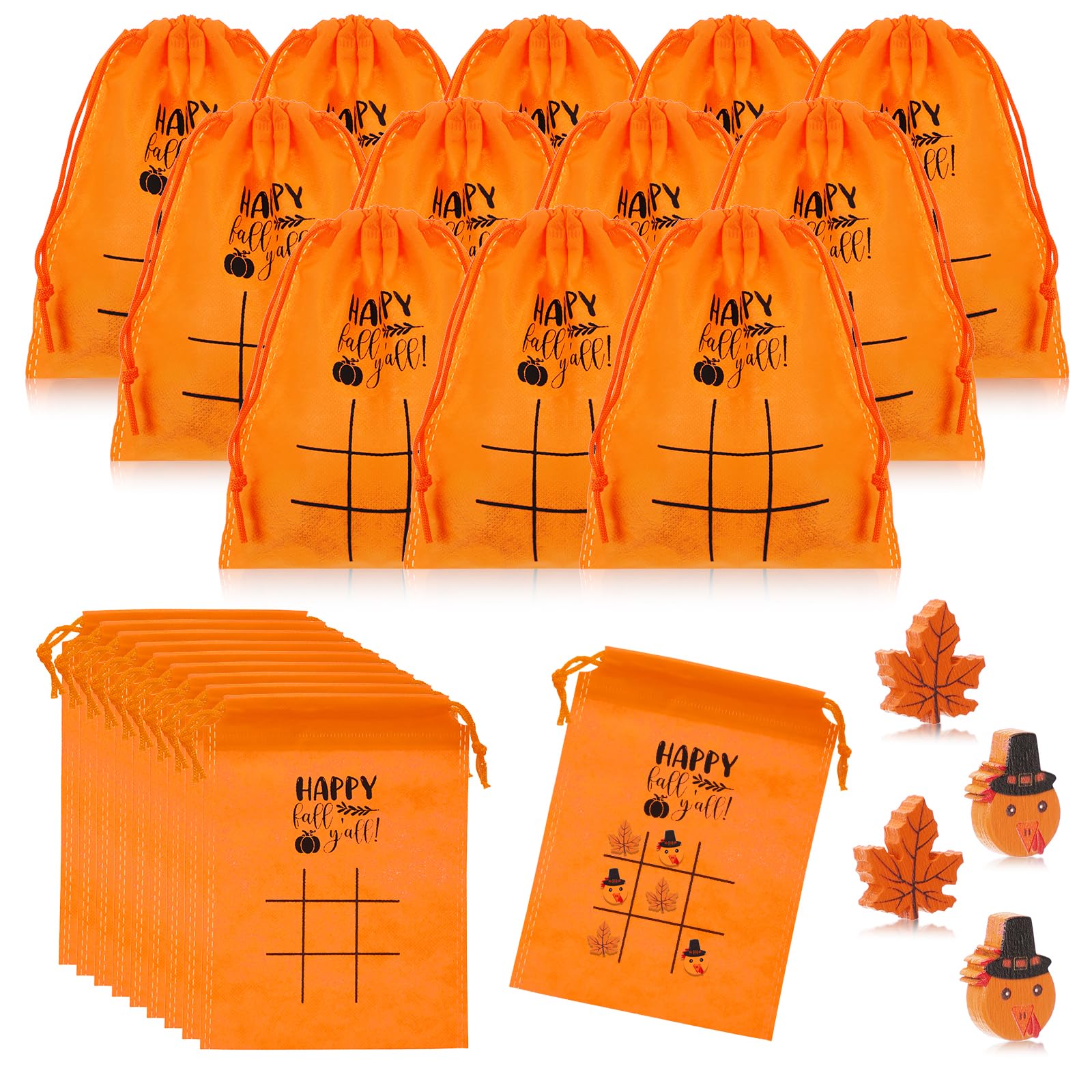 Poen 36 Set Thanksgiving Tic Tac Toe Game Fall Pumpkin Party Favors Include Wooden Maple Turkey Game Drawstring Bag Classroom Ac