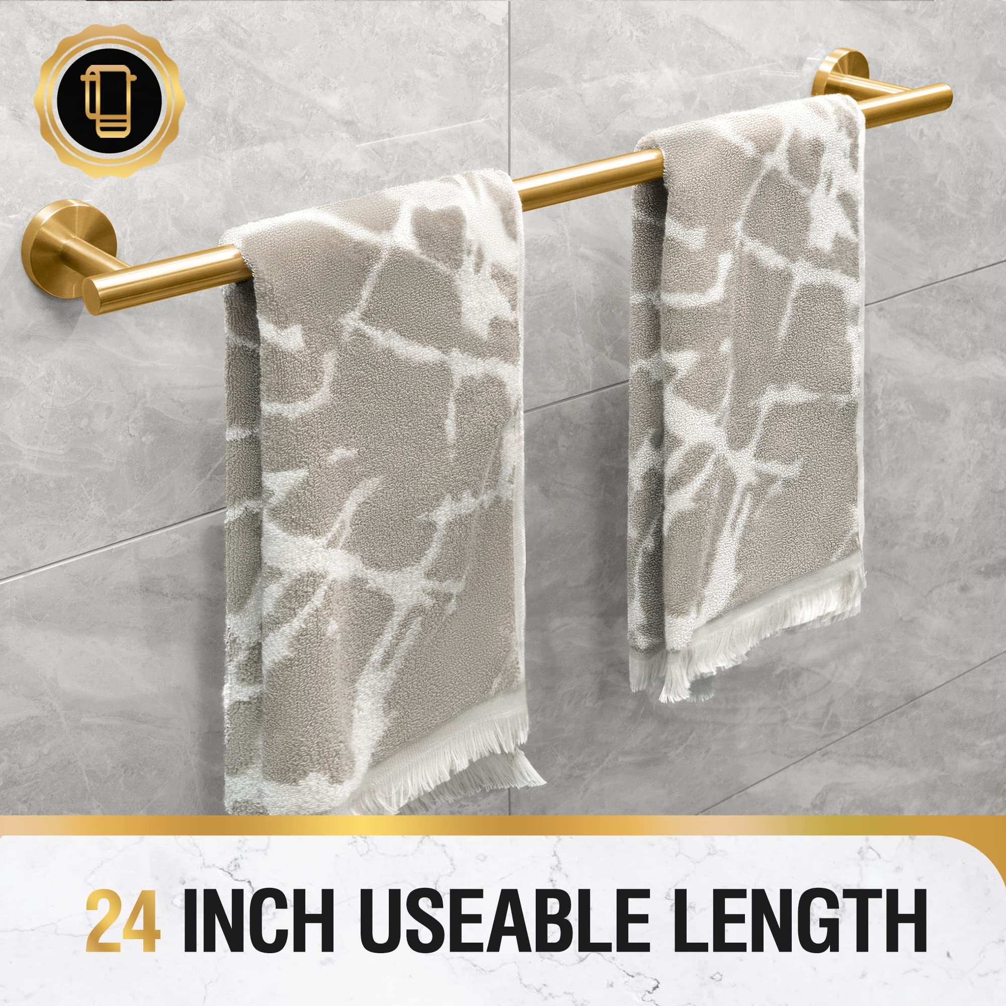 Hitslam Gold 25.7 Inch Towel Bar For Bathroom, Sus304 Stainless Steel Bathroom Towel Rack Wall Mounted, Modern Home Decor Bath T