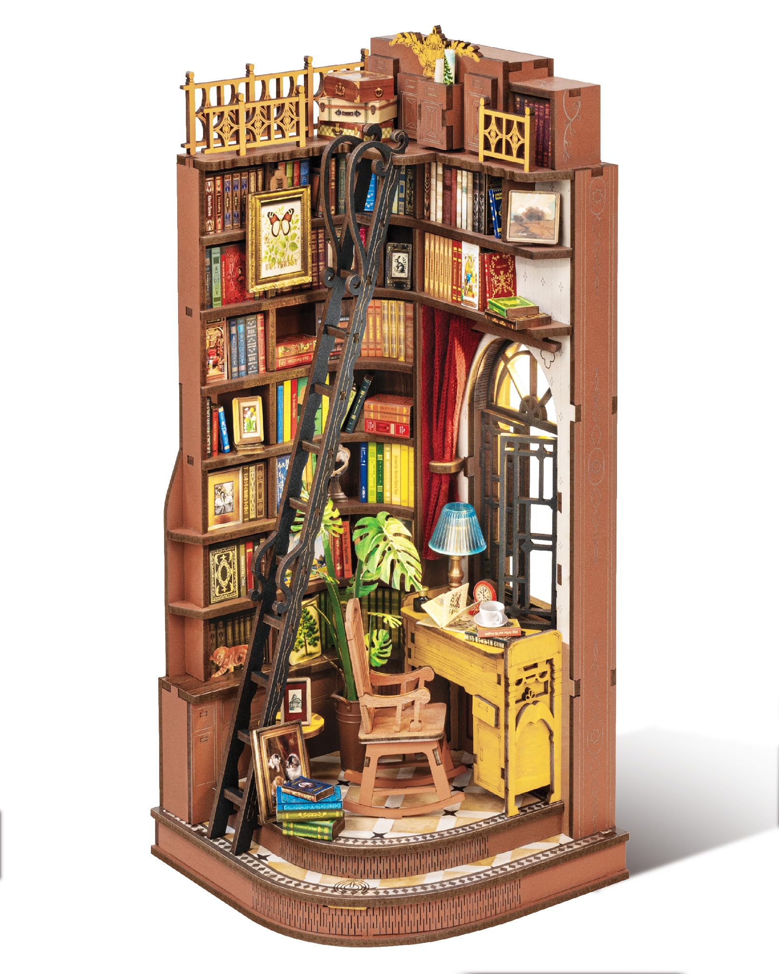 Rolife DIY Book Nook Kit Silent Corner Study, 3D Puzzles Creative British Bookend Bookshelf Decor for Adults, Tiny House Miniatu