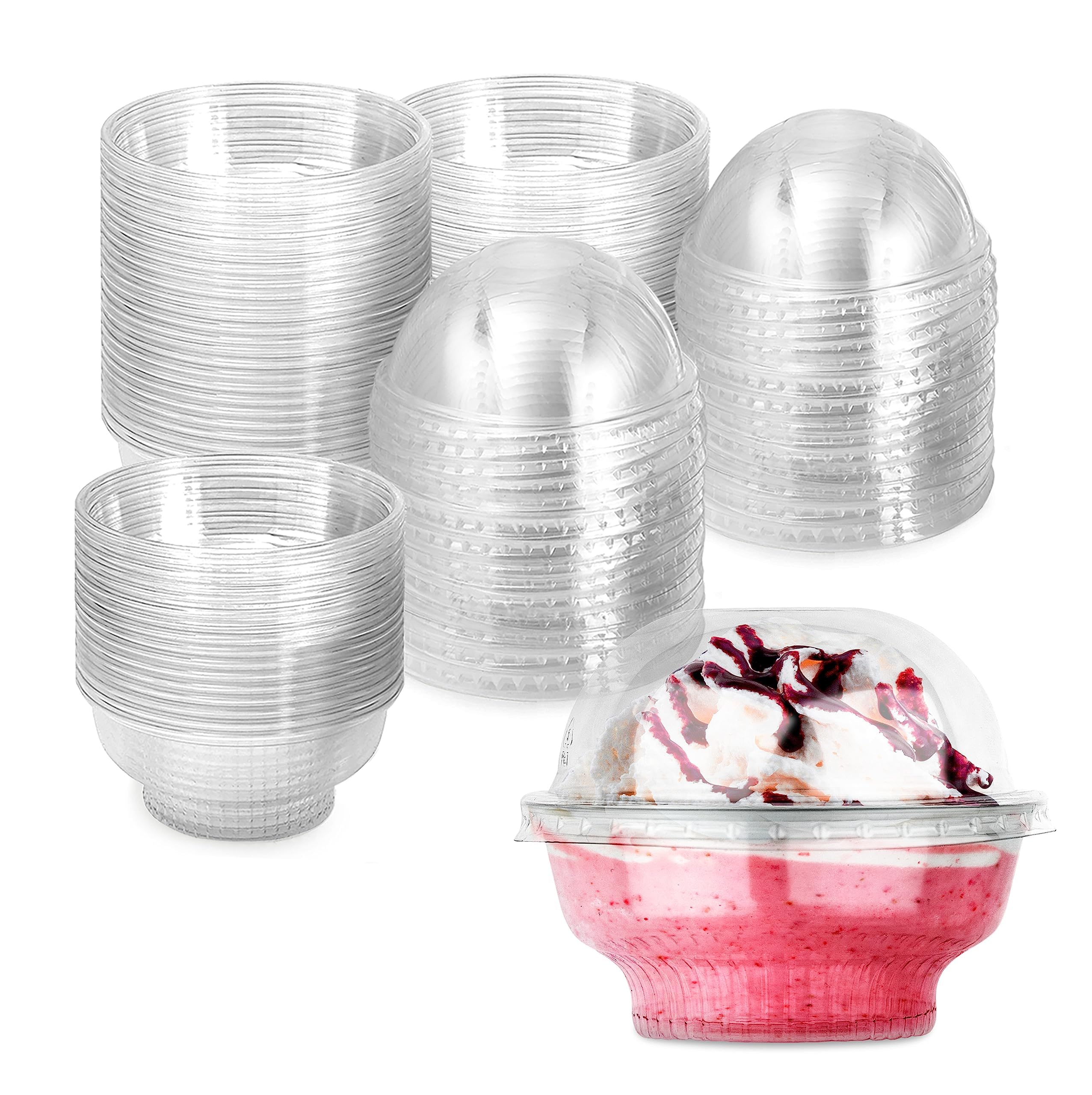 Mini Clear Plastic Dessert Cups With Lids 5 Oz (Set Of 50) Small Disposable Parfait Cup, Dome Lid - No Hole, 5-Ounce Party Fruit