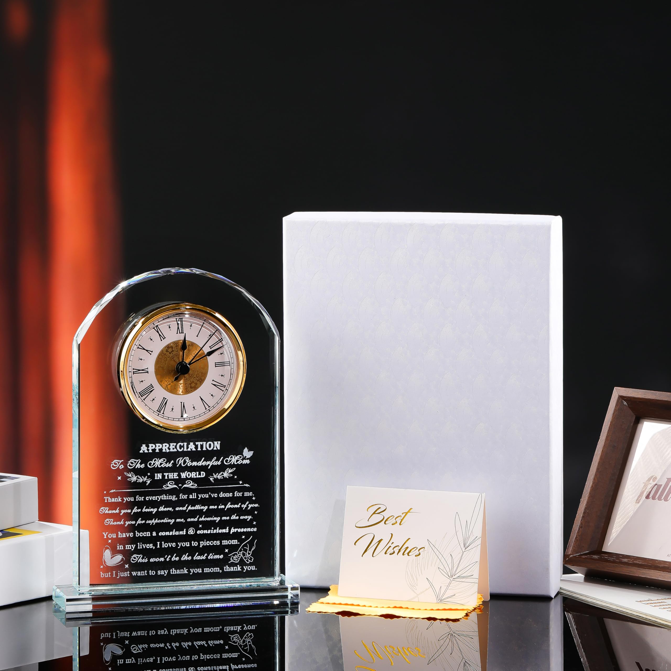 Mom Gifts from Daughter Son - Crystal Clock Engraved Mothers Day Appreciation Gifts Keepsake for Mother Mama who has Everything