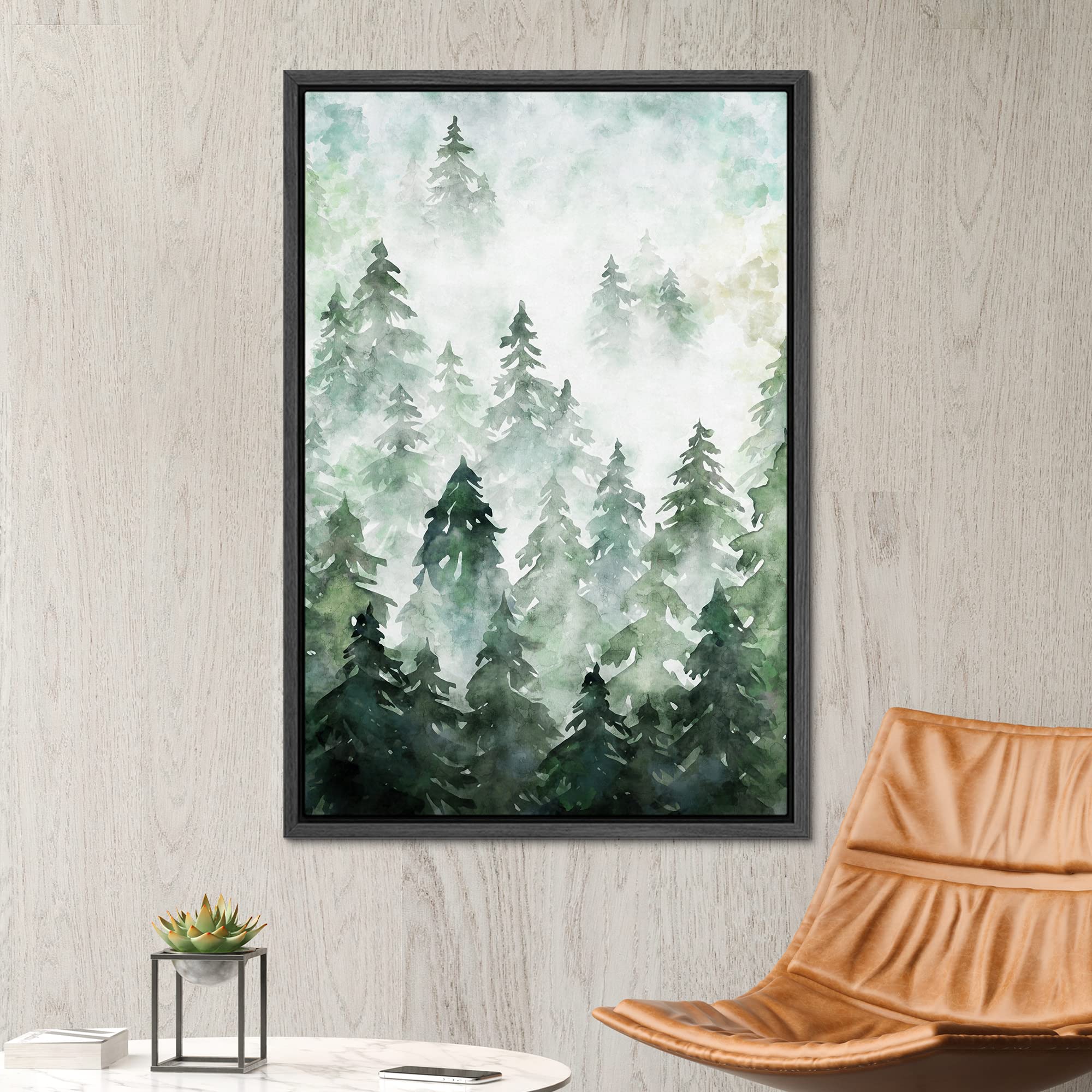 Signwin Framed Canvas Print Wall Art Woodland Nursery Decor Aerial View Green Pastel Forest Tree Nature Modern Art Decorative La