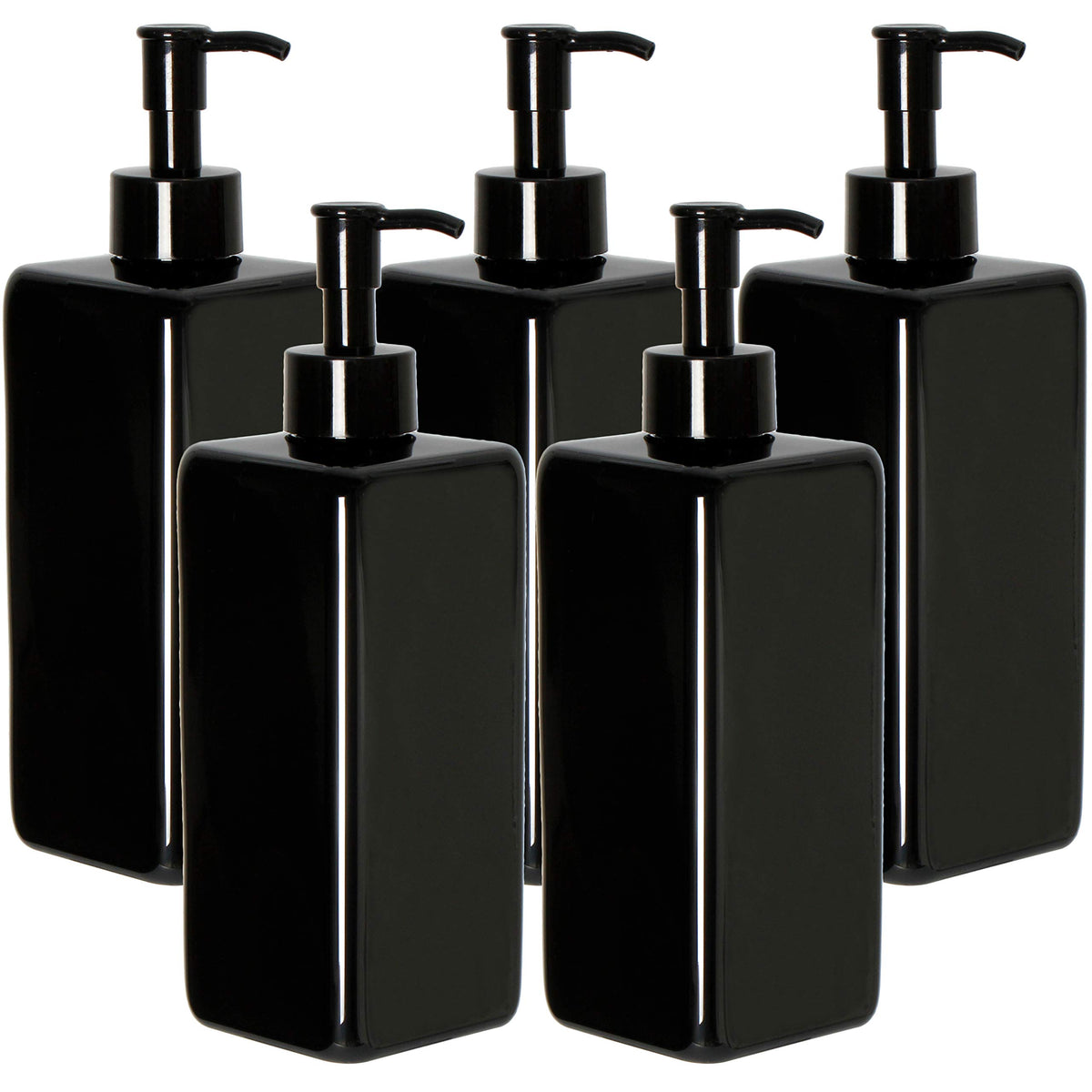 Youngever 5 Pack 16 Ounce Plastic Pump Bottles, Refillable Square Plastic Pump Bottles For Dispensing Lotions, Shampoos And More