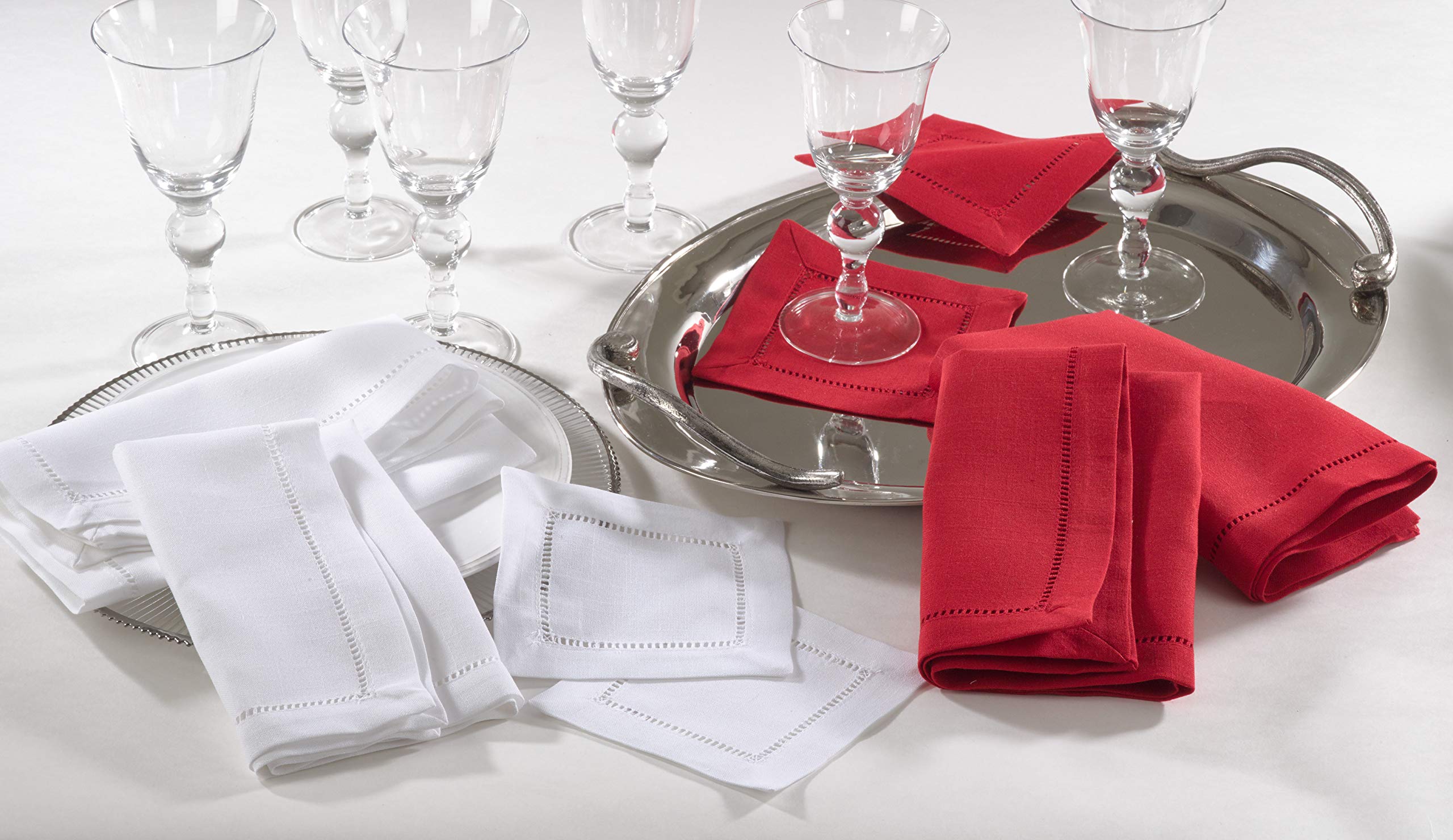 Saro Lifestyle Hemstitched Border Dinner Napkin (Set Of 12), White, 22''X22''