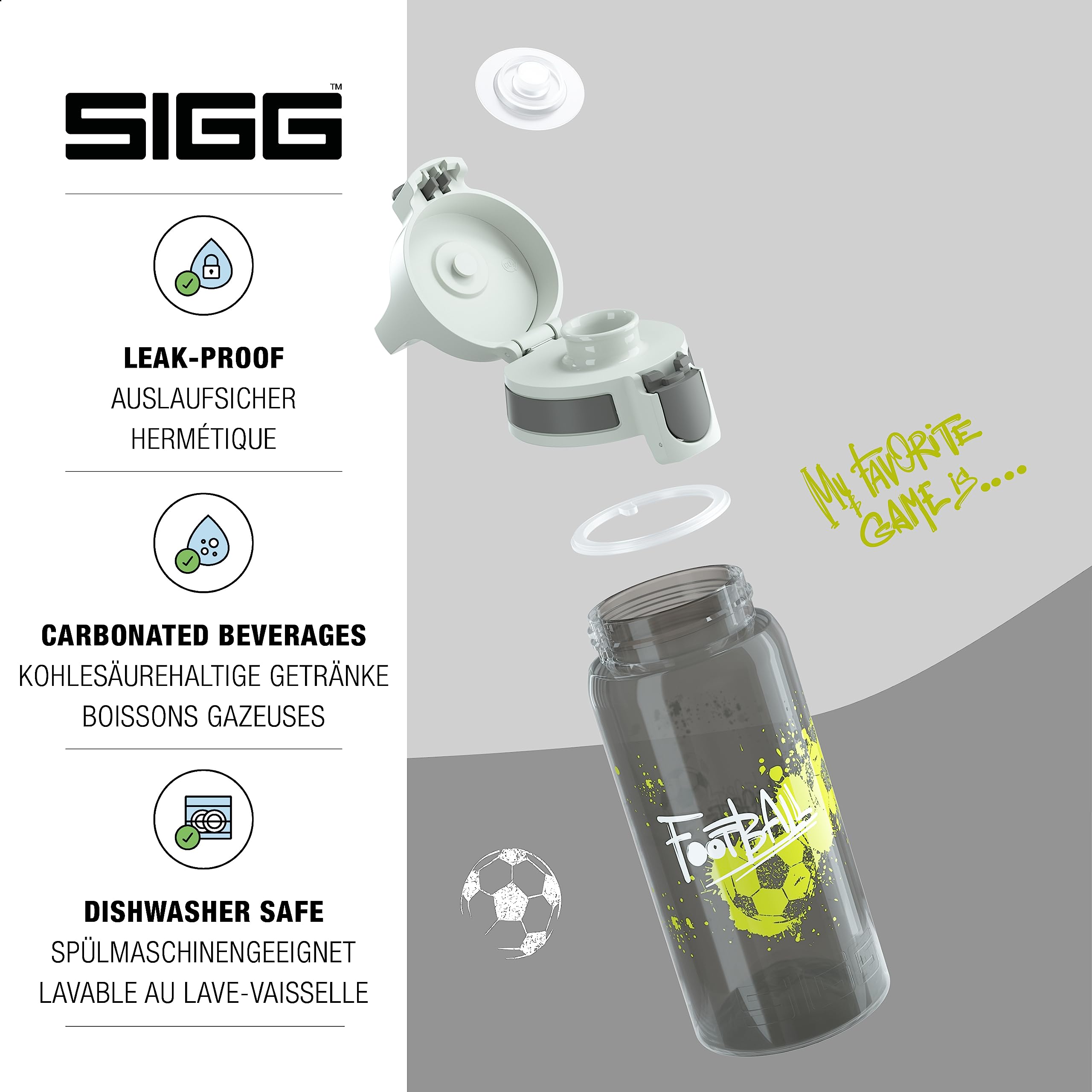 Sigg - Kids Water Bottle - Viva One Football Tag - Suitable For Carbonated Beverages - Leakproof - Dishwasher Safe - Bpa Free -