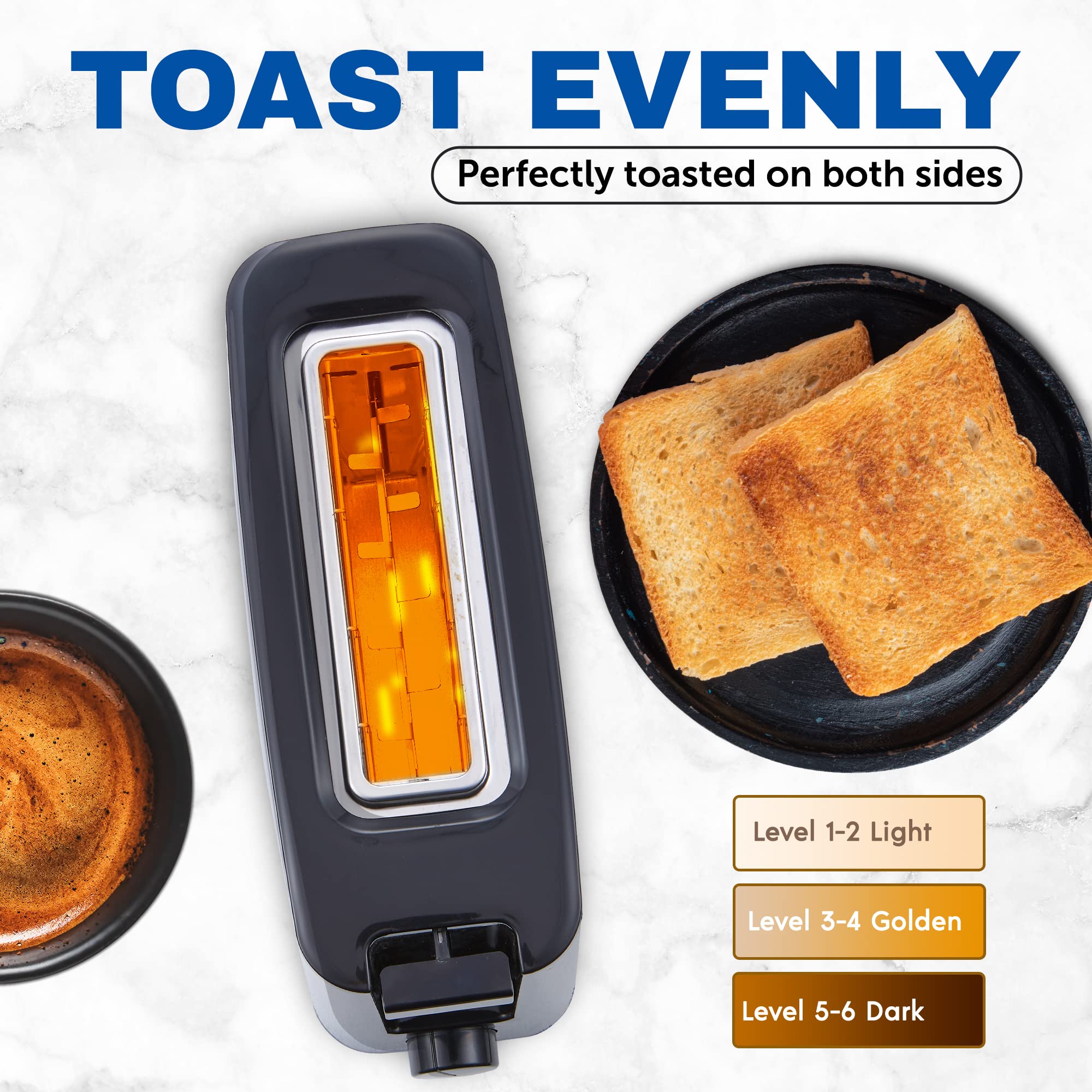 Elite Gourmet Ect118B Cool Touch Single Slice Toaster, 6 Toasting Levels & Wide Slot For Bagels, Waffles, Specialty Breads, Past