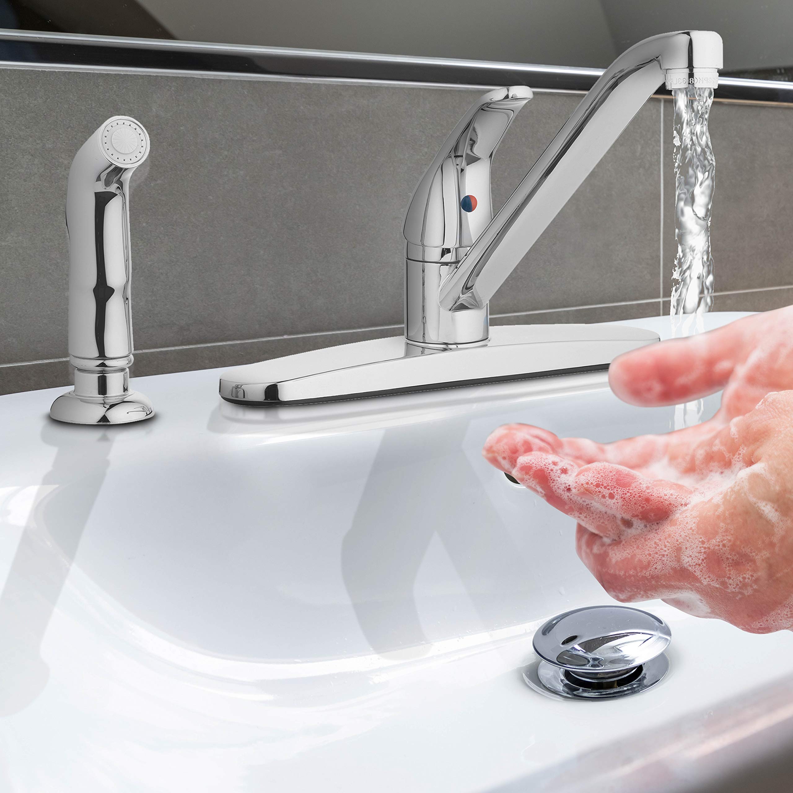 Aqua Vista 22-K81WS-CH-AV Kitchen Sink Faucet with Side Spray  Polished Chrome Single Handle